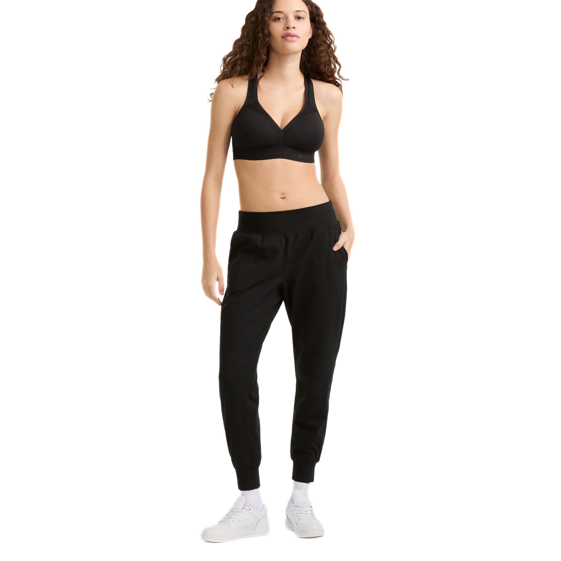 Champion Womens Bra, Curvy Moderate Support Low Cut For Sports Bra, Black, Large US