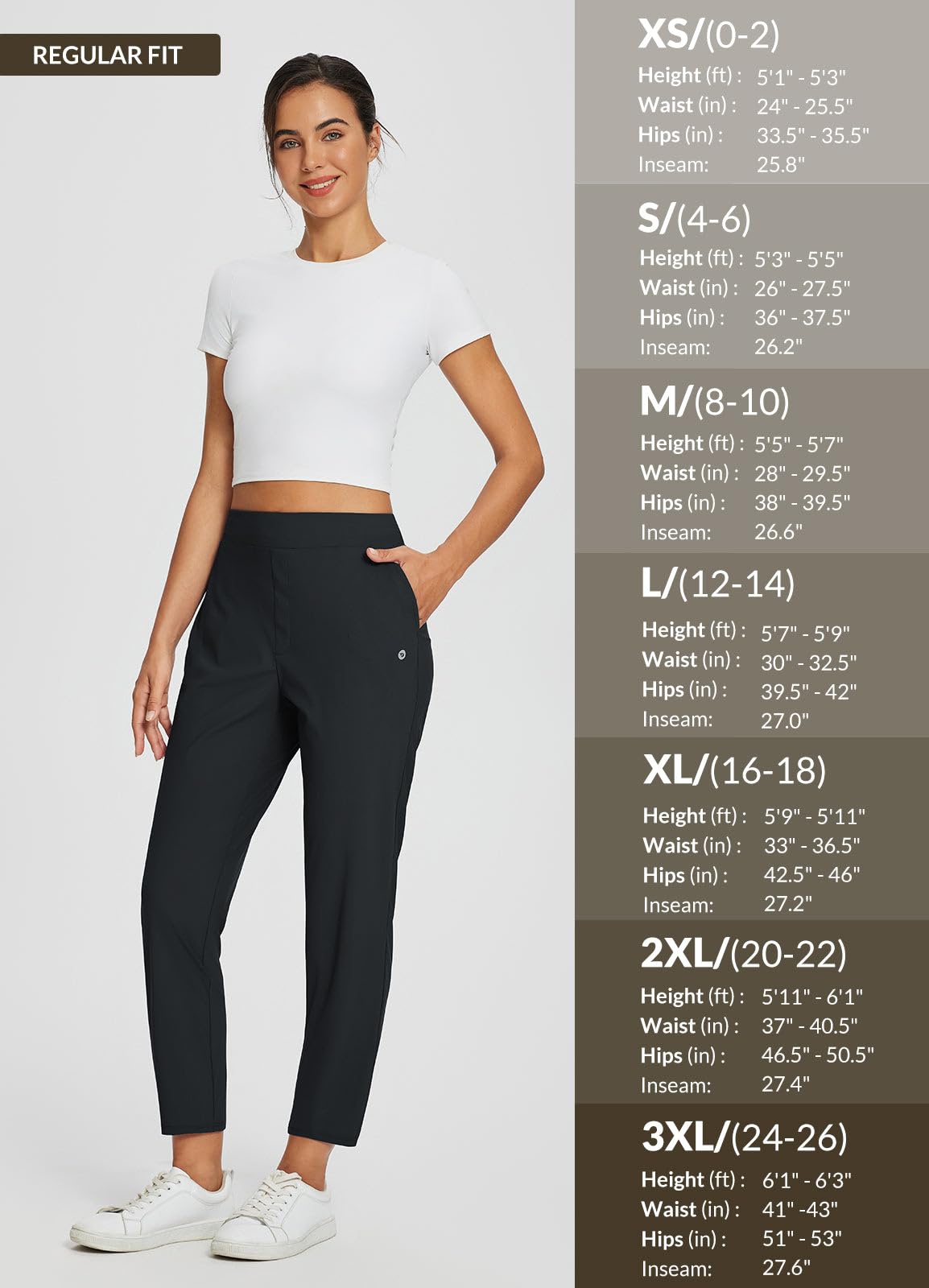 baleaf Womens Travel Pants Petite Stretch with Zipper Pockets Golf Ankle Dress Work Business Casual Slacks Teacher Black M