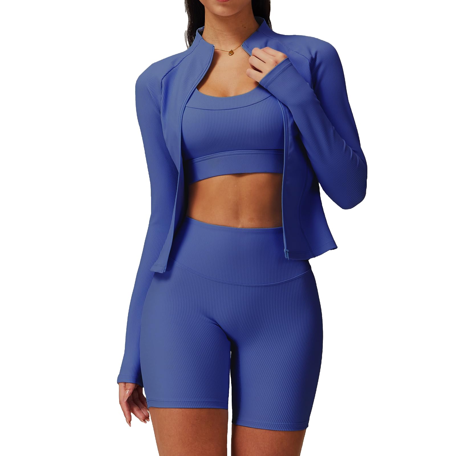 3-Piece Seamless Moisture-Wicking Workout Set for Women - Gym, Fitness, Running, Yoga Sportswear, Athletic Activewear