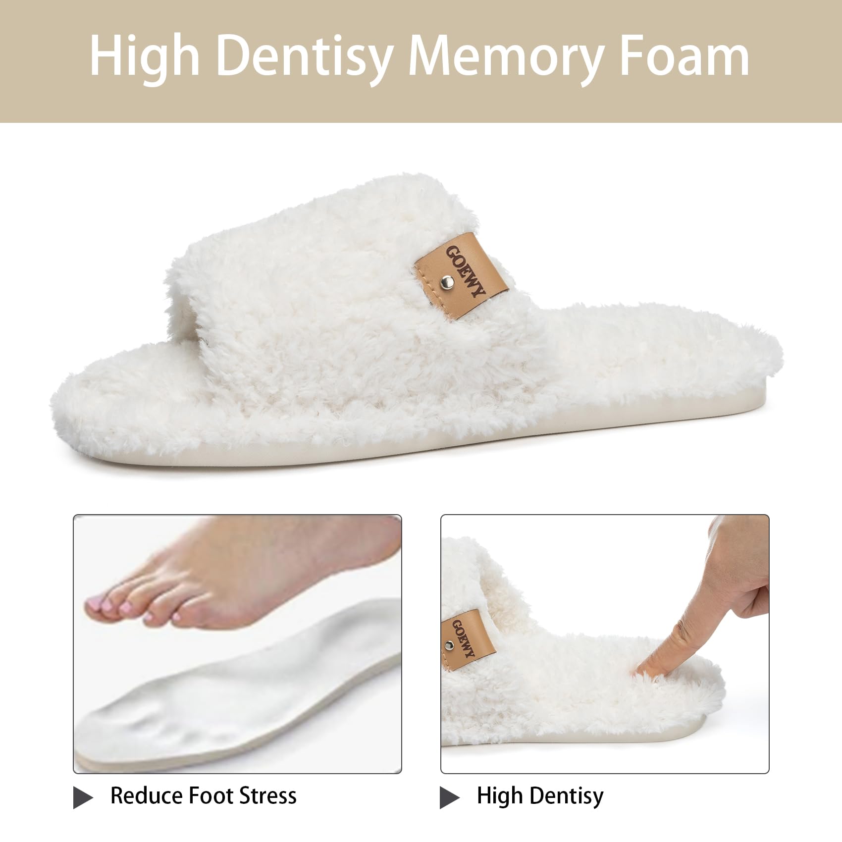 GOEWY Fuzzy Open Toe Slippers for Women Indoor Cozy Memory Foam Slip On House Slides Shoes Gifts for Womens Her Mom