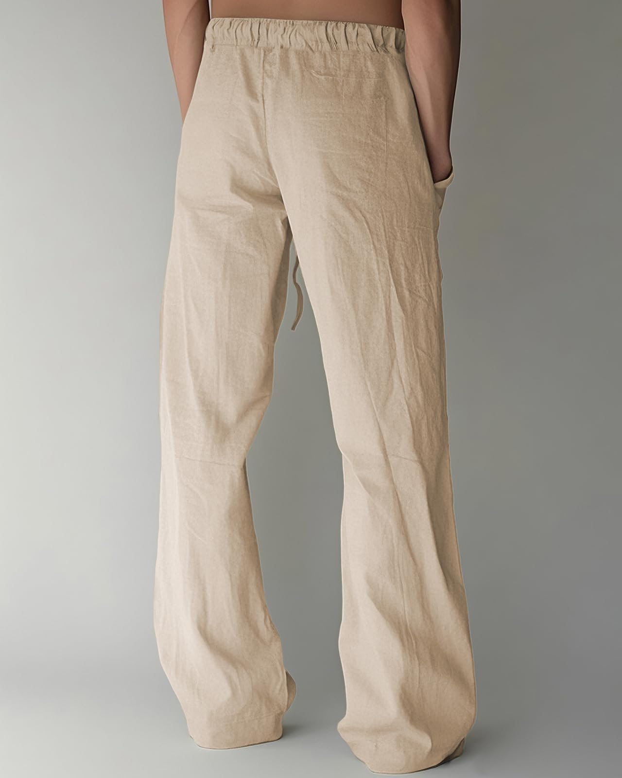 Men's Linen Pants Summer Cotton Beach Trousers Casual Lightweight Elastic Drawstring Waist Yoga Pants