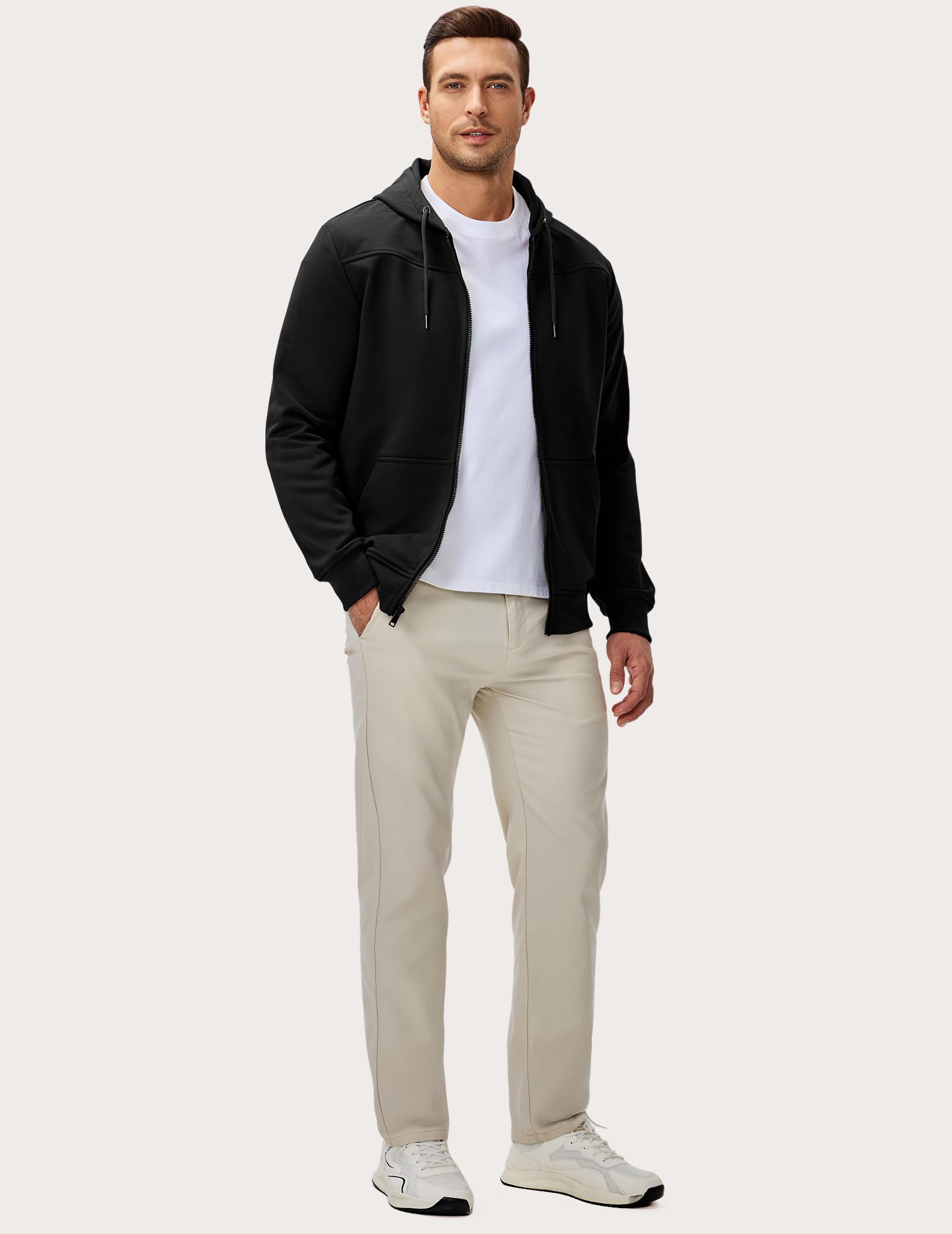 JMIERR Men's Casual Full Zip Up Hiking Warm Hoodies Drawstring Running Outdoor Workout Hooded with Pockets, M, Black