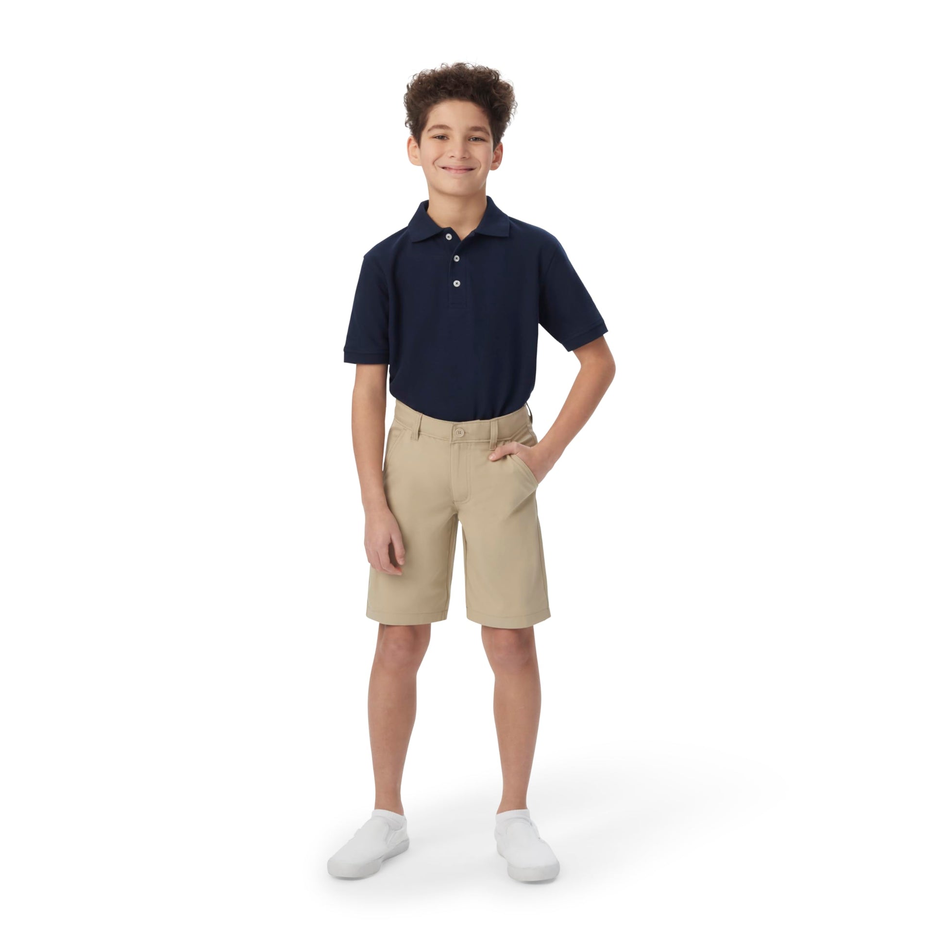 French Toast Boys' Flat Front Performance Stretch Short, FT Khaki, 14