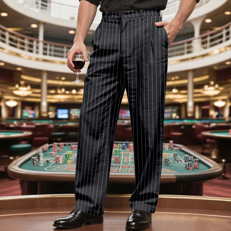 TAFLE Mens Linen Pants Lightweight Striped Casual Pants Straight-Legs Loose Fit Summer Beach Yoga Trousers with Pockets