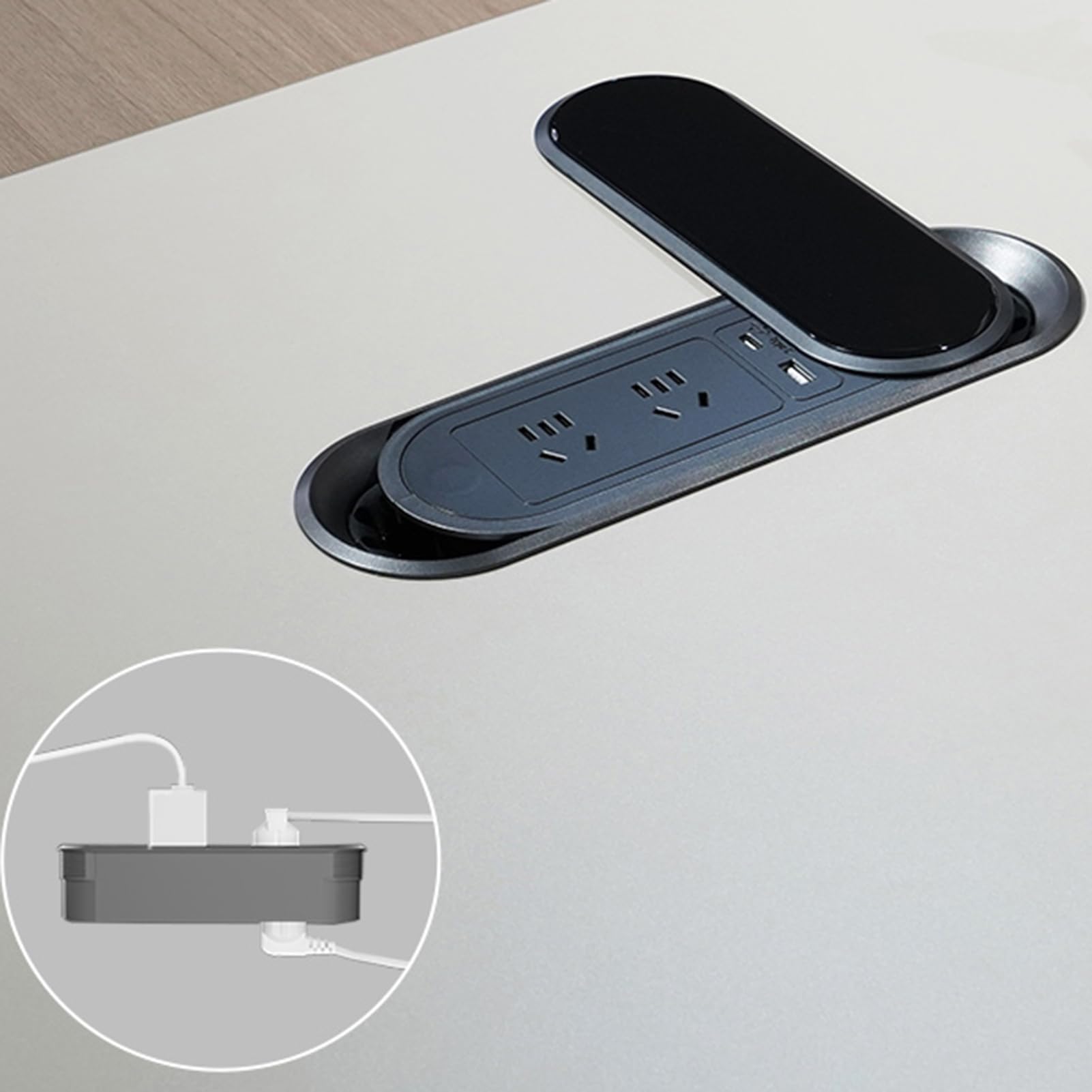 DLCQIJI L Shaped Computer Desk with Power Outlets and Smart LED Light, L Shaped Office Desk with Drawers and Storage, Home Office Furniture, 200cm