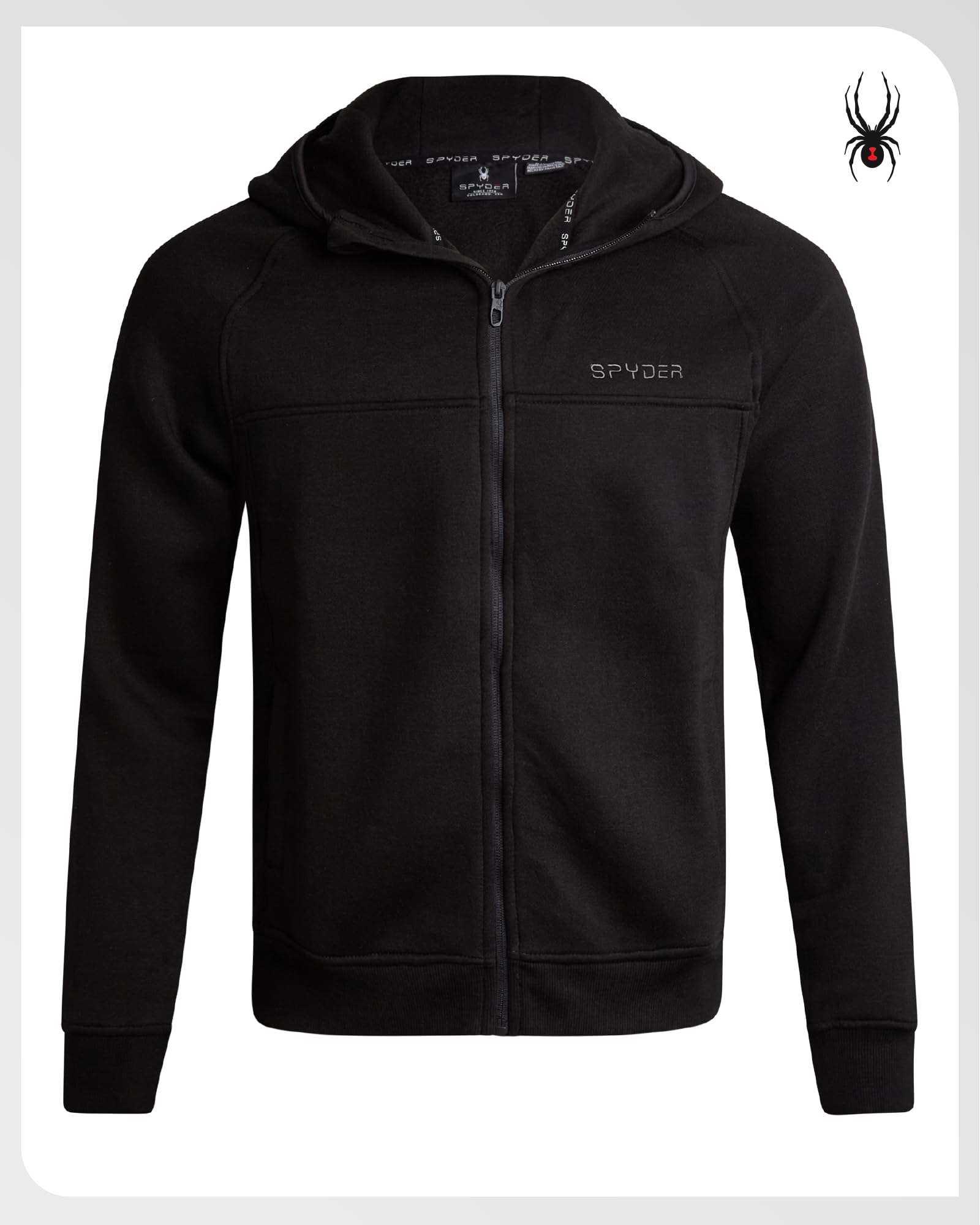 Spyder Mens Zip Up Hoodie - UPF30+ Super Soft Fleece Sweatshirt, Warm Athletic Hoodies for Men with Secure Zip Pockets (S-XL), Size Large, Jet Black