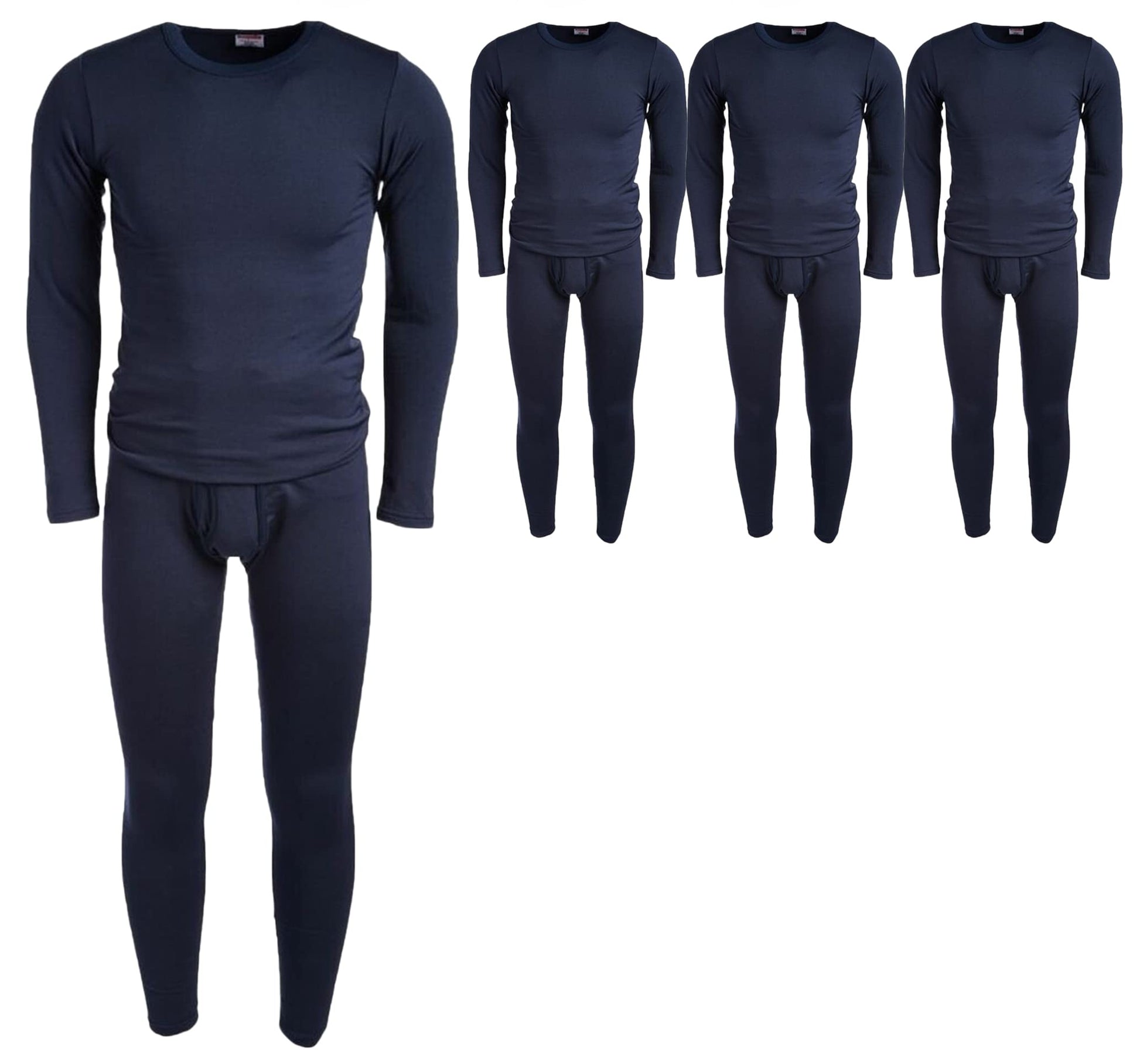 BILLIONHATS Case Pack of 15 Pieces of 2pc Thermal Sets for Men, Base Layer Long Johns Underwear, Top & Bottom, Cotton, Solid Colors Navy Blue