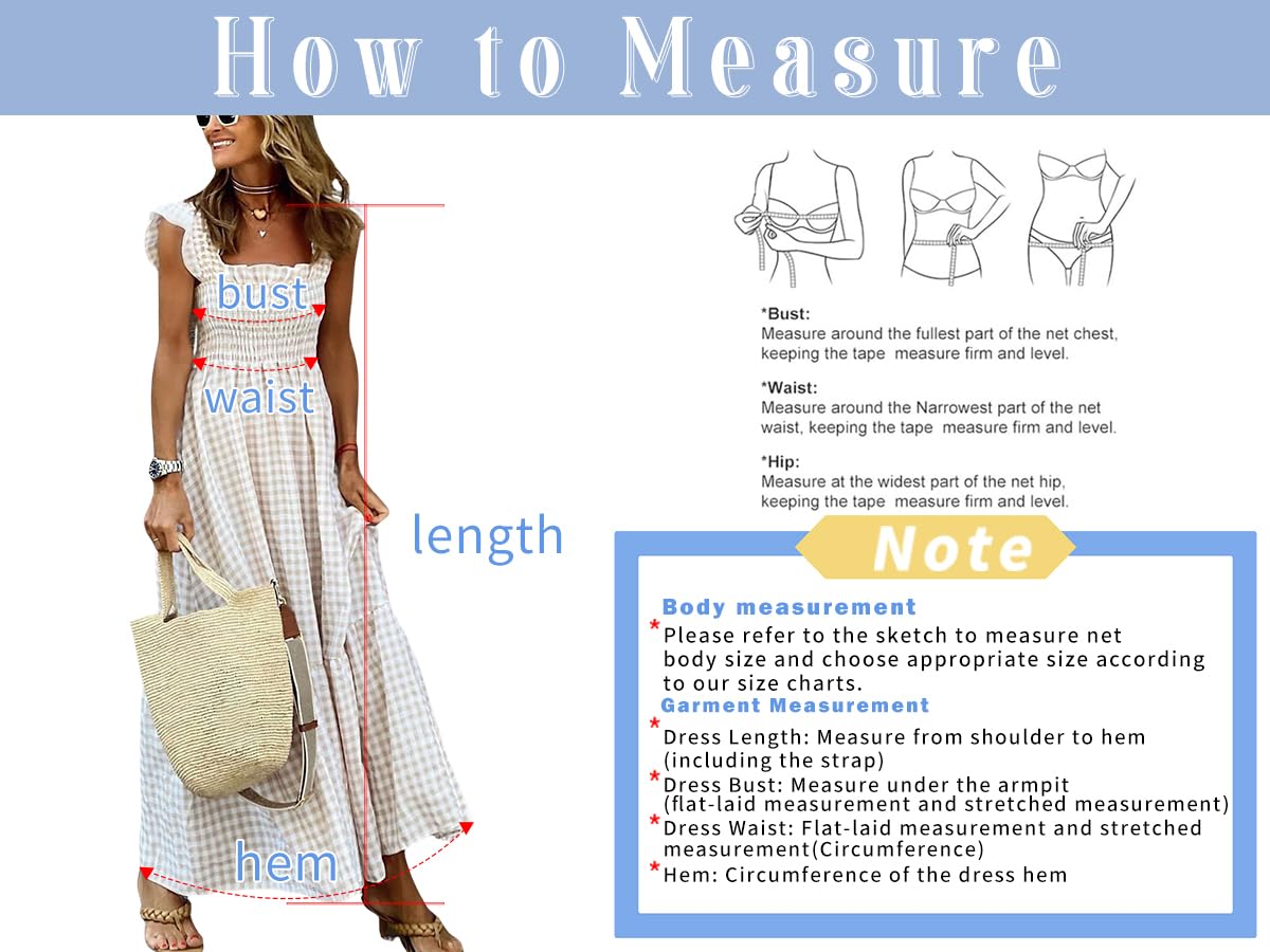 chouyatou Women's Retro Plaid Smocked Dress Spaghetti Strap Flounce Long Dress (Small, Khaki)