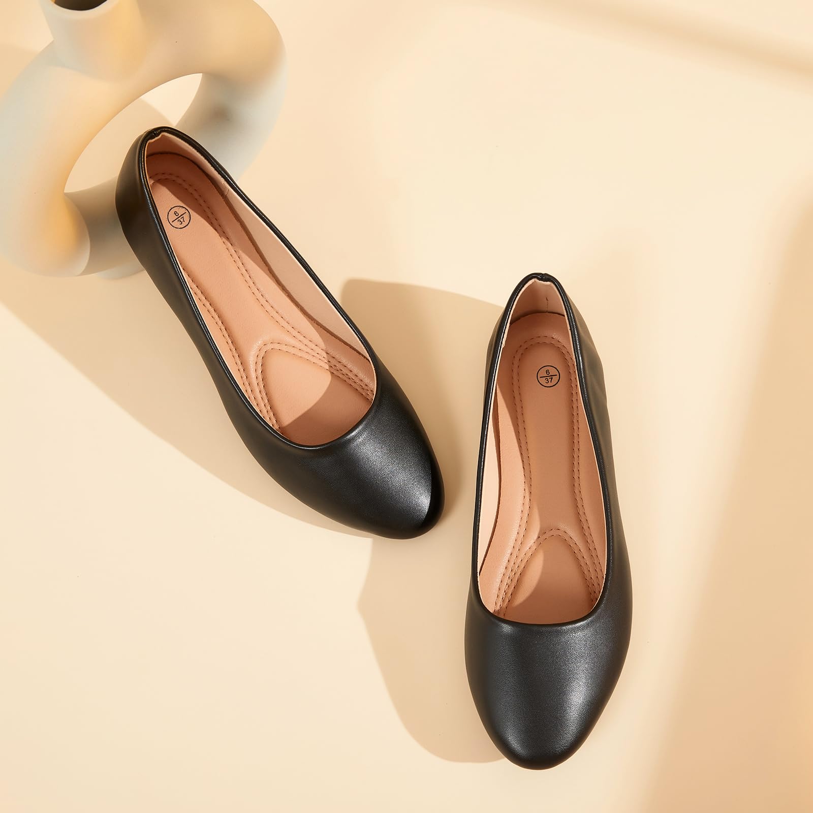 hash bubbie Women's Flats Shoes Ballet Flats Dress Shoes Comfortable PU Leather Slip on Shoes for Women(Black .US8)