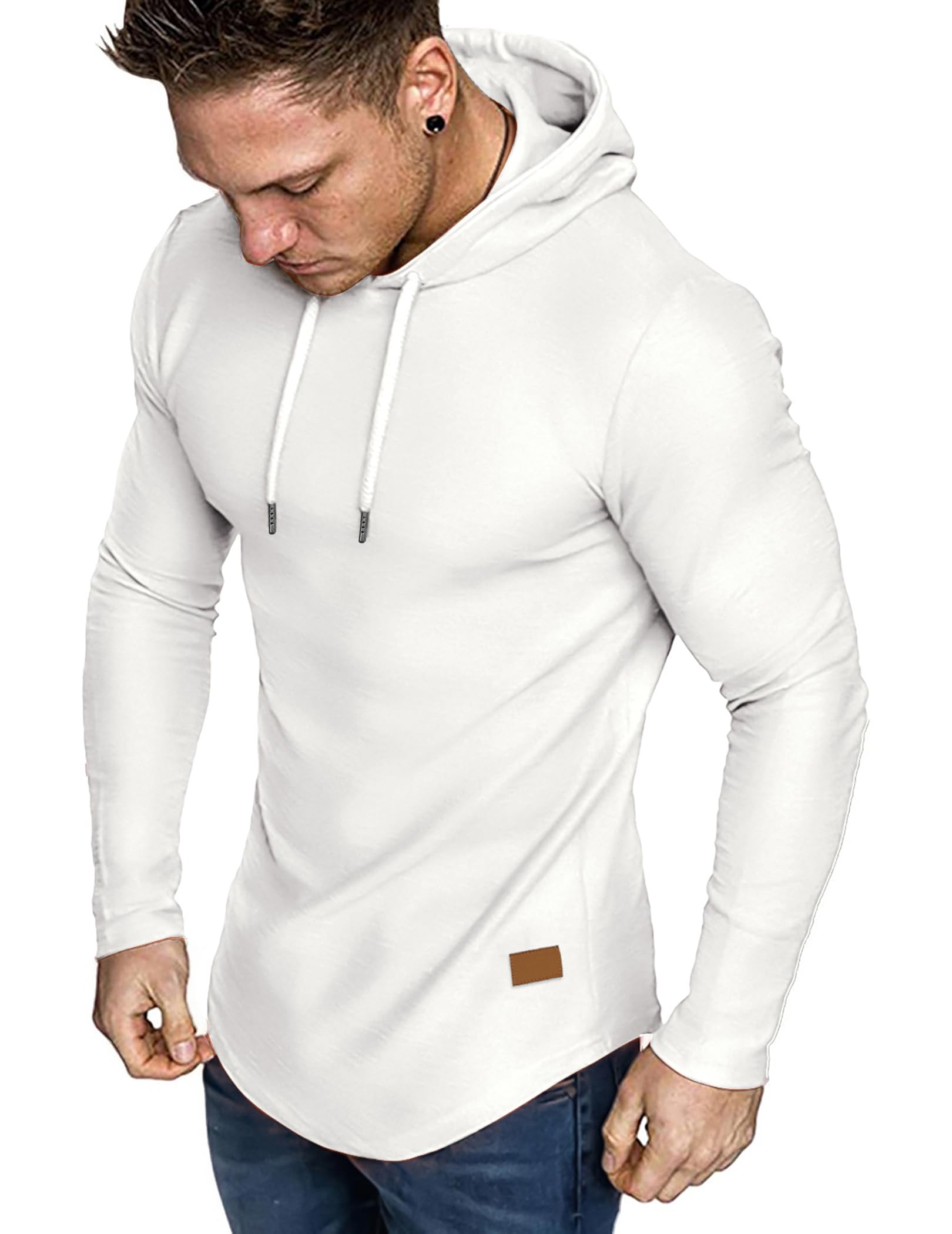 JMIERR Mens Hoodies Muscle Long Sleeve T Shirts Casual Early Fall Fashion Gym Workout Athletic Longline Hooded Sweatshirt Pullover Fleece Jackets, US46(XL), White