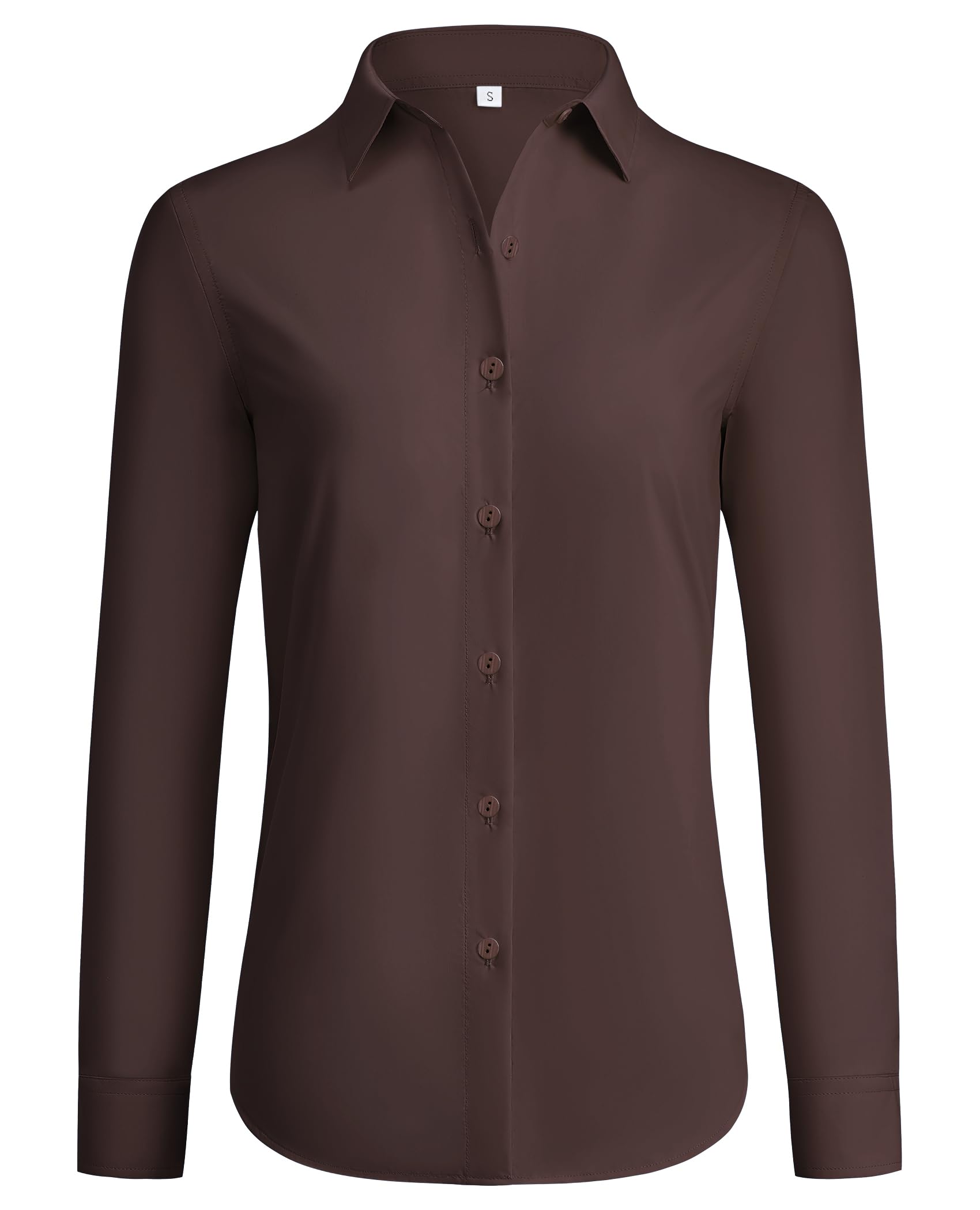 siliteelon Button Down Shirts for Women Wrinkle Free Dress Shirts Long Sleeve Shirts Formal Work Office Blouses Tops Brown
