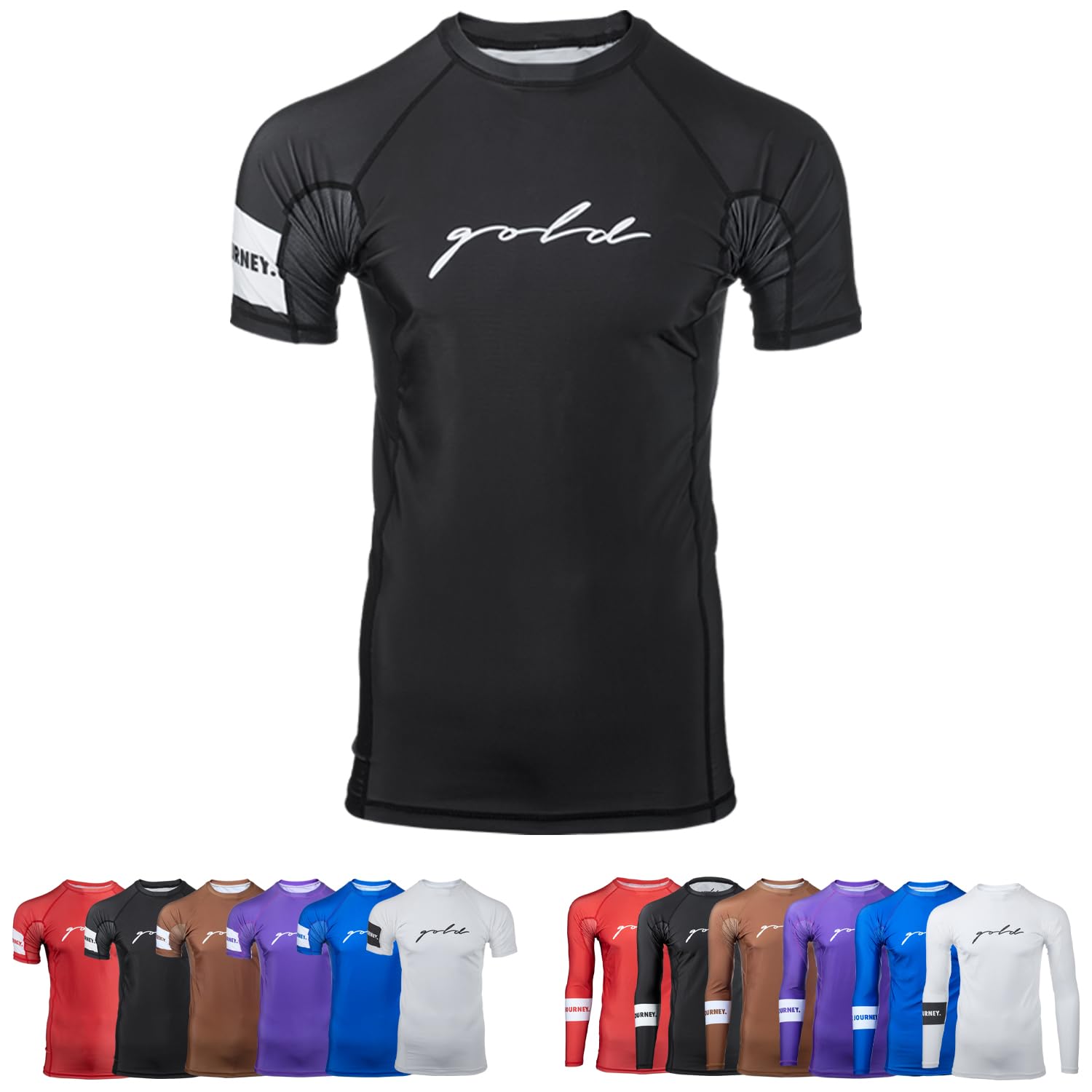Gold BJJ Foundation Rash Guard - Ranked No-Gi and Gi Jiu Jitsu Rashguard (Short Sleeve, Black, L)