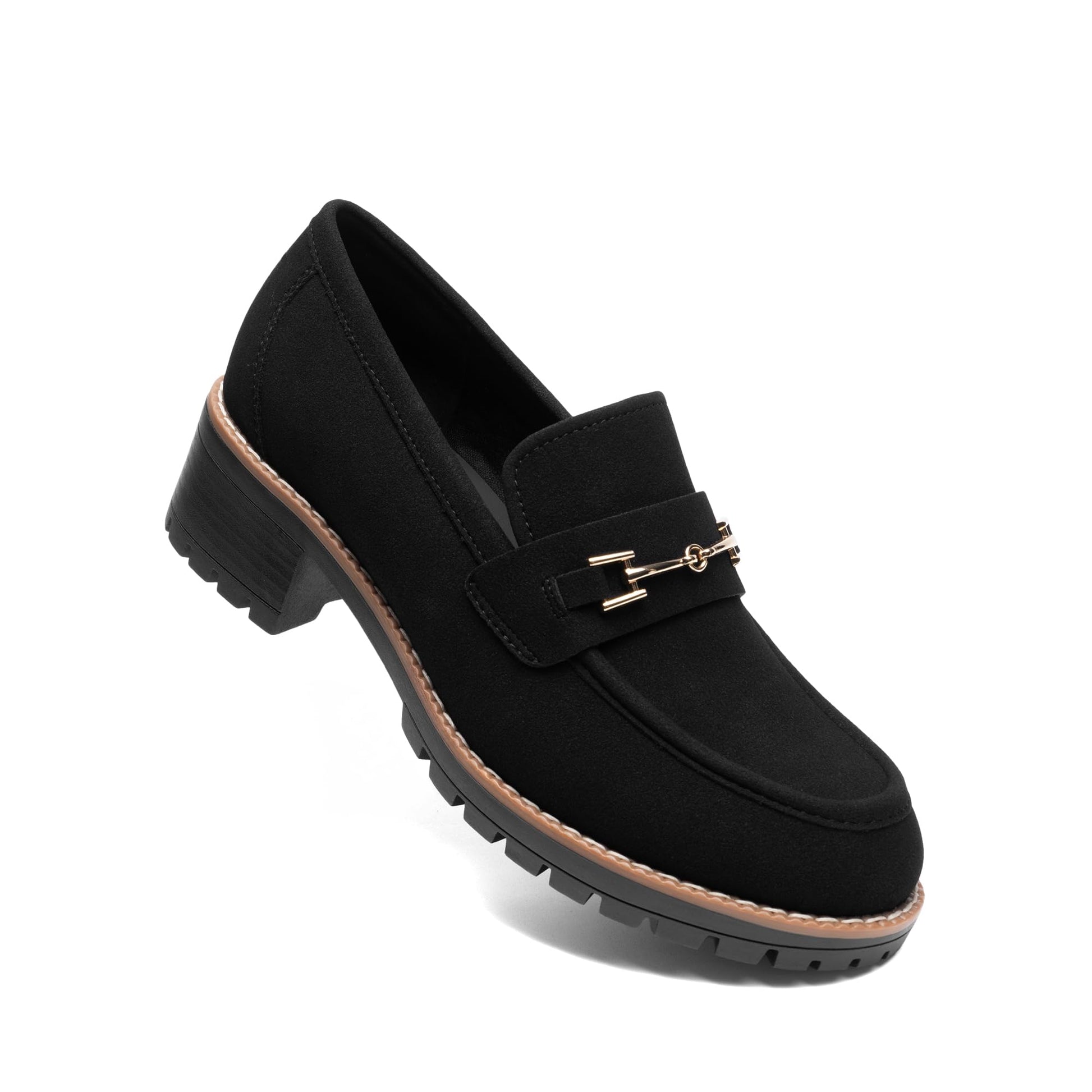 DREAM PAIRS Women's Chunky Loafers, Platform Comfortable Slip-On Dressy Business Casual Shoes,Size 6,All Black,SDLS2410W