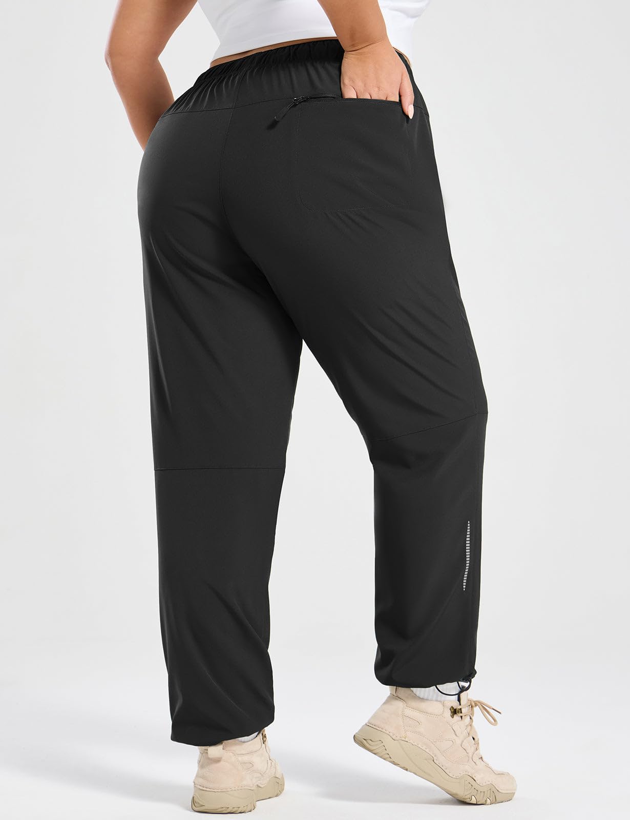 baleaf Plus Size Pants for Women Hiking Cargo Water Resistant UPF 50+ Cargo Joggers Zipper Pockets Black 3XL