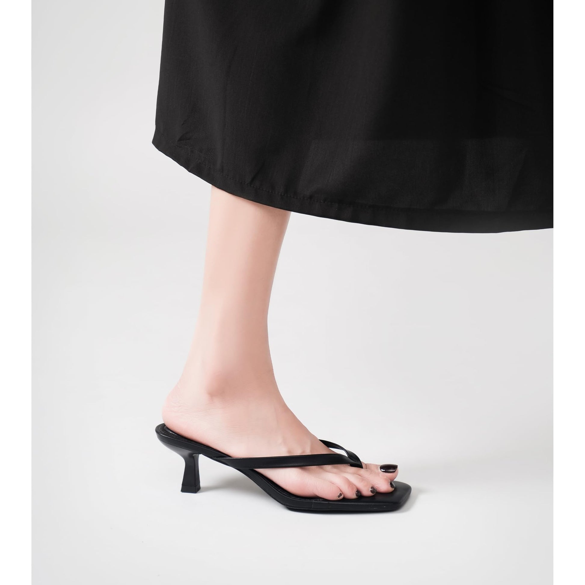 LULLASONG Women's Black Kitten Heels Sandals Square Open Toe Flip Flop Heels 1.8-2 Inch Heeled Sandals for Women