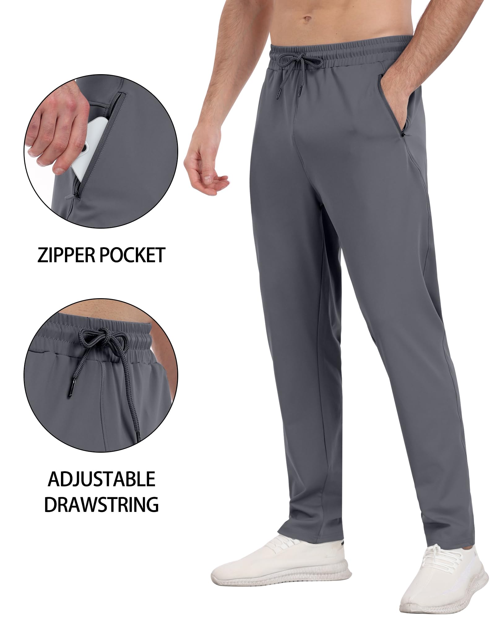 3 Pack Mens Athletic Sweatpants with Zipper Pockets,Workout Gym Joggers Pants for Men Running Jogging Pants-BlackDark GrayNavy-L