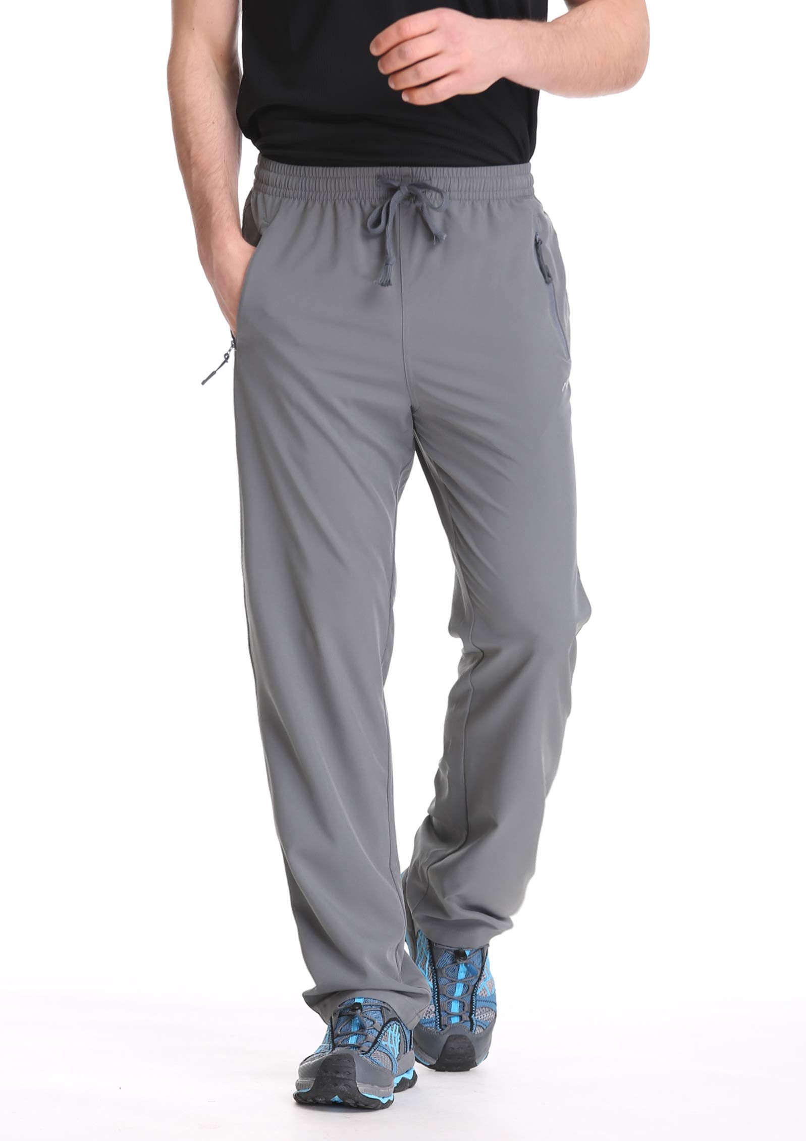 TRAILSIDE SUPPLY CO. Mens Lightweight Track Pants,Stretchy Pants with Zipper Pockets,Loose Fit, Grey, 3XL
