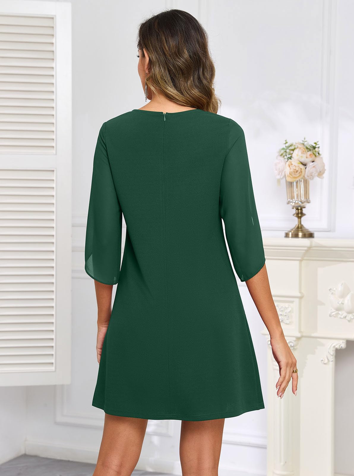 oten Classy Flutter Sleeve Dress for Women 2025 Crew Neck A-Line Mesh Formal Wedding Guest Tea Party Dresses Dark Green X-Large