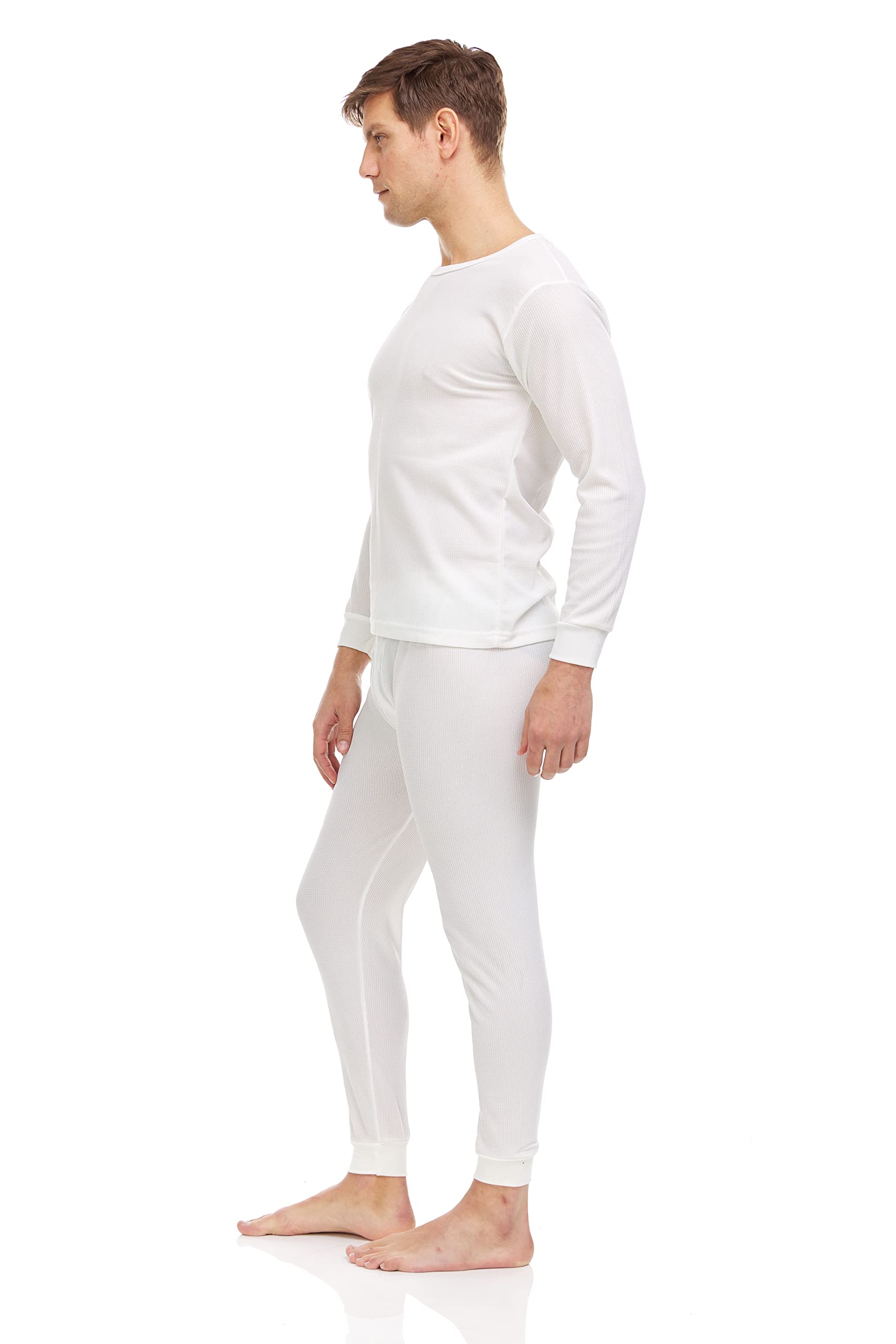 BILLIONHATS 3 Pack of 2pc Thermal Sets for Men, Base Layer Long Johns Underwear, Top & Bottom, Cotton, Solid Colors (X-Large, Off White)