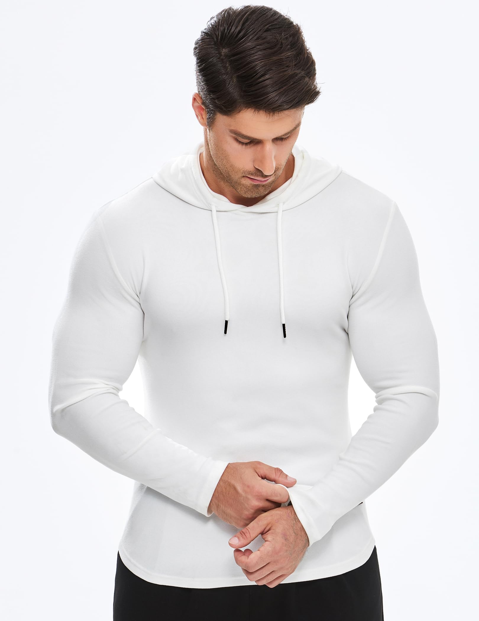 JMIERR Mens Hoodies Muscle Long Sleeve T Shirts Casual Early Fall Fashion Gym Workout Athletic Longline Hooded Sweatshirt Pullover Fleece Jackets, US46(XL), White