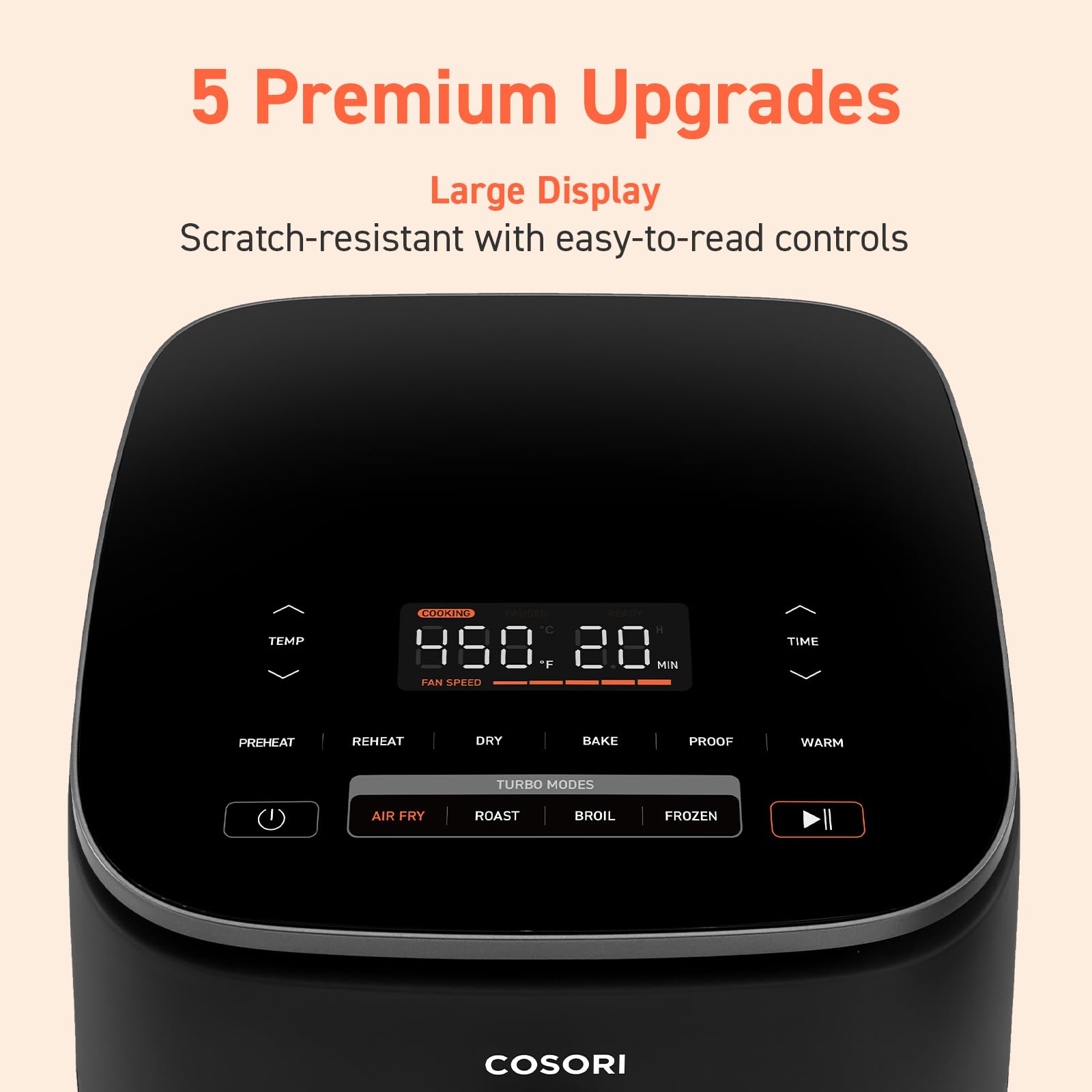 COSORI Air Fryer 9-in-1, Compact & Large 6-Qt, Premium Ceramic Coating, 90–450°F Precise Heat for Even Results, Up to 95% Less Oil*, Roast, Bake, Dry, Reheat, Frozen, Broil, Proof, 120V, TurboBlaze