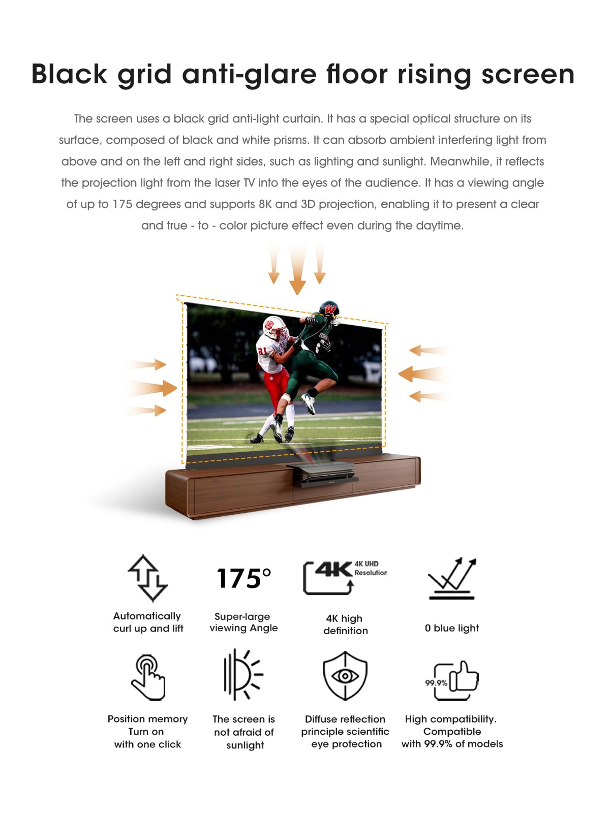 Julycode SW-X300 Floor-Rising Screen Laser Tv Integrated Cabinet with 120inch Home Cinema for UST Laser tv (120inch Smart Cabinet + Awol3500)