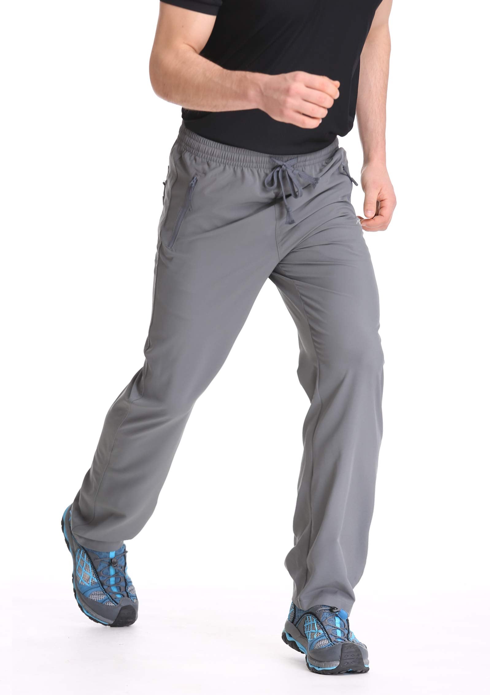 TRAILSIDE SUPPLY CO. Mens Lightweight Track Pants,Stretchy Pants with Zipper Pockets,Loose Fit, Grey, 3XL