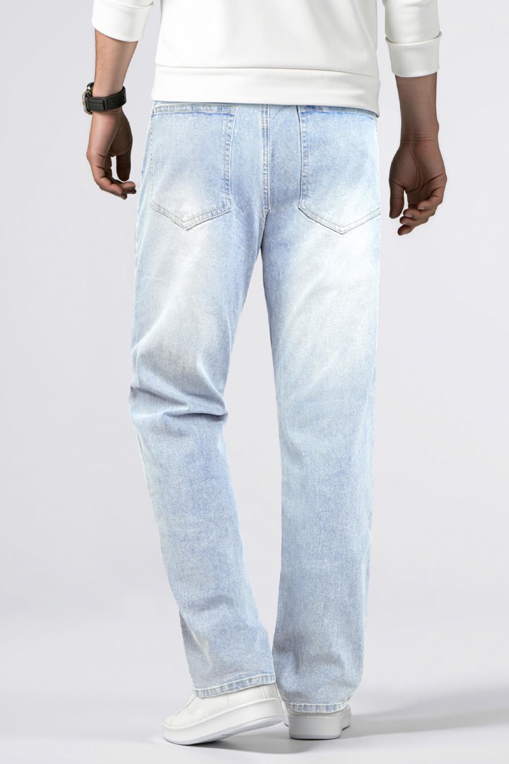 Mens Jeans Relaxed Fit Stretch Denim Jeans Men Slim fit Work Pants Light Blue 30×30