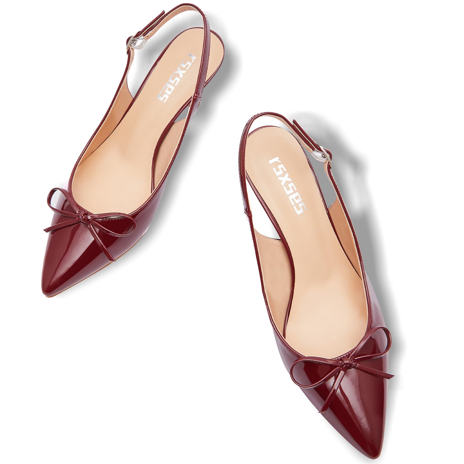 rsxses Women's Burgundy Slingback Kitten Heels Bow Pointed Closed Toe Stilettos Pumps Low Heel Wedding Dress Party Shoes Size 10