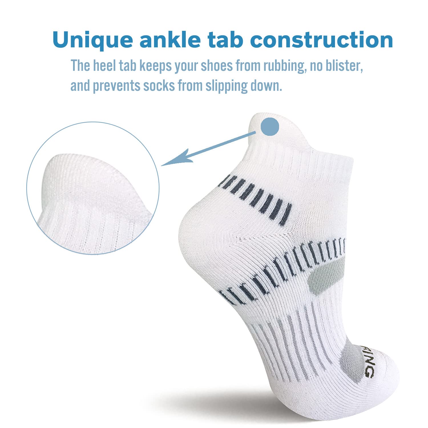 BERING Women's Athletic Running Cushioned Ankle Socks, Size 6-9, White, 6 Pairs