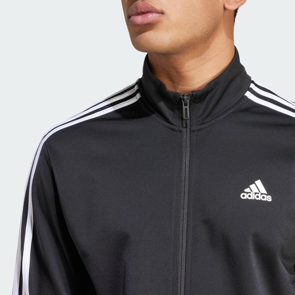 adidas Men's Essentials Warm-up 3-Stripes Track Top, Black/White, Medium