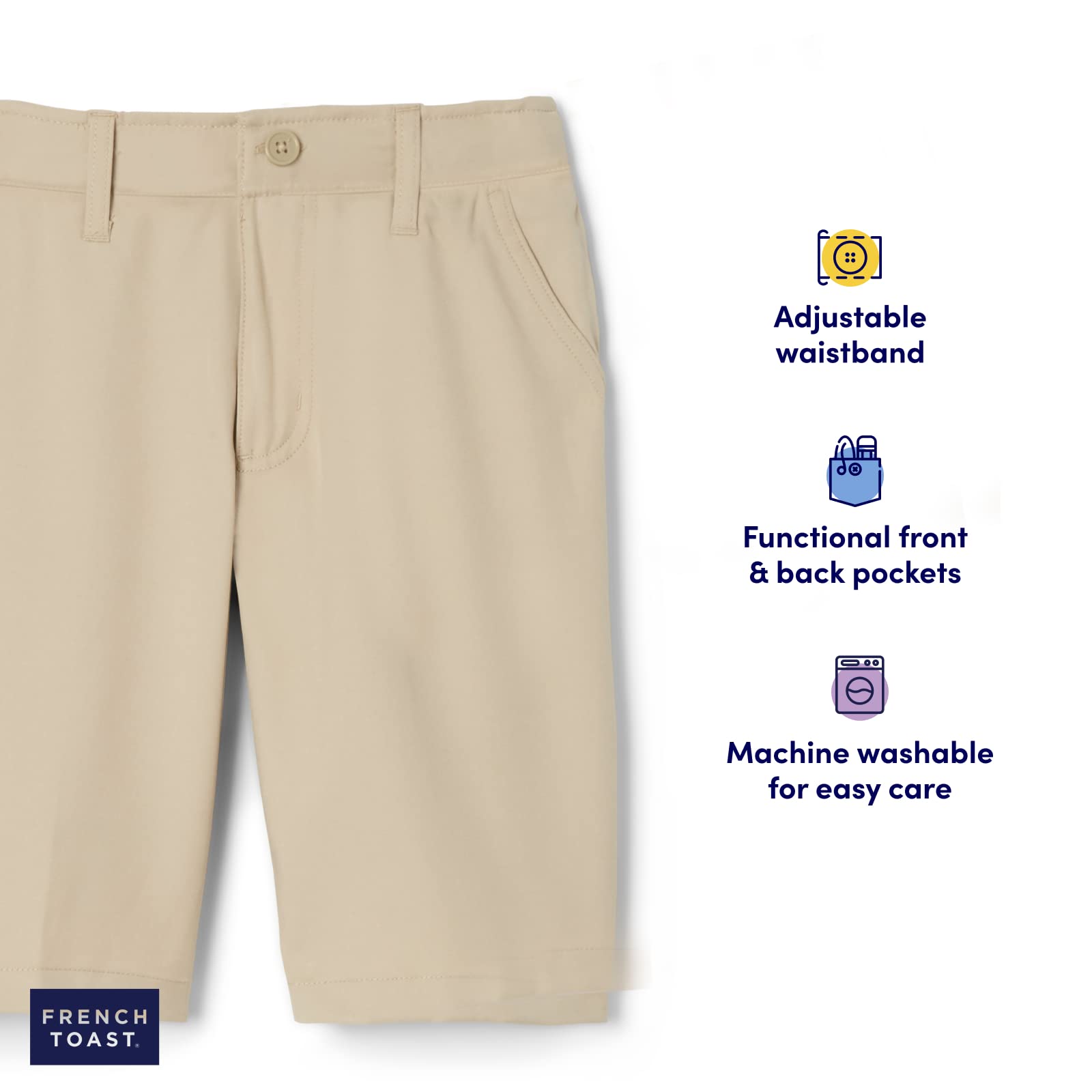 French Toast Boys' Flat Front Performance Stretch Short, FT Khaki, 14