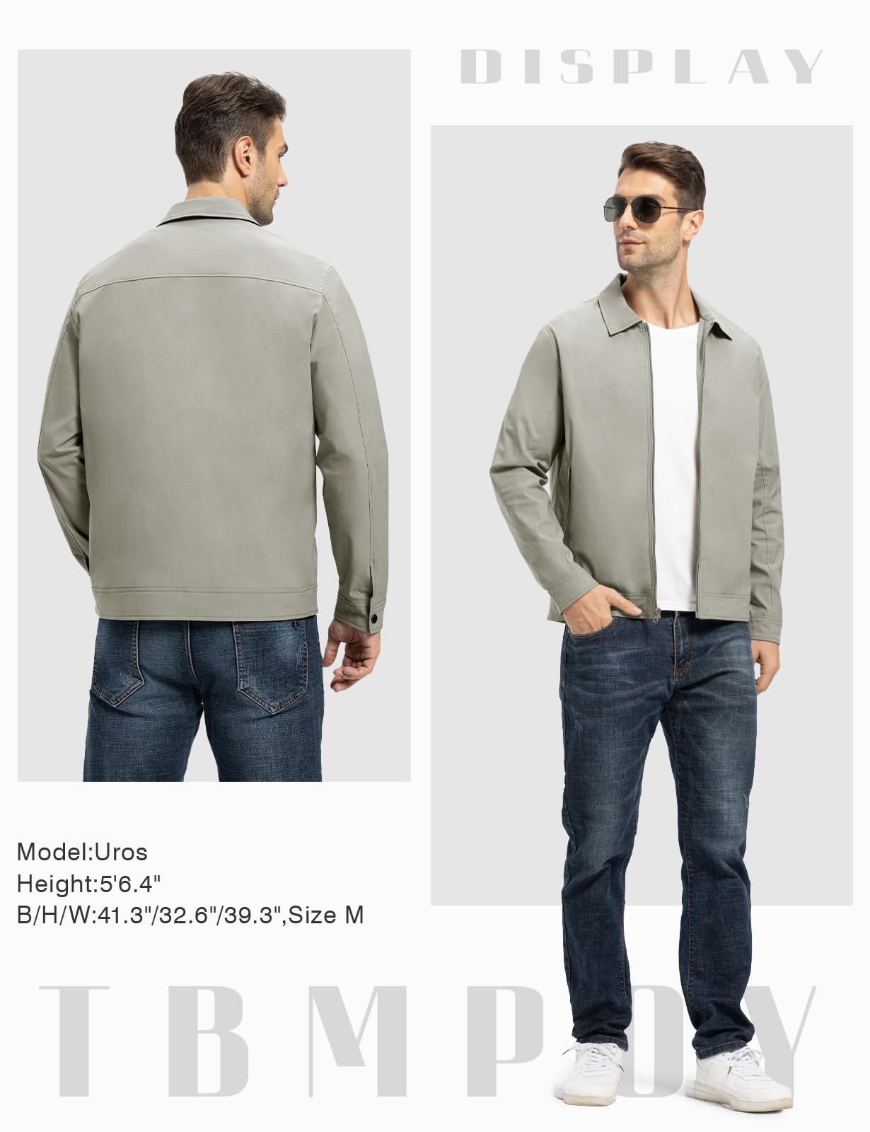 TBMPOY Men's Lightweight Jackets Casual Windbreaker Stylish Light Fall Spring Golf Work Dress Business Light Gray L