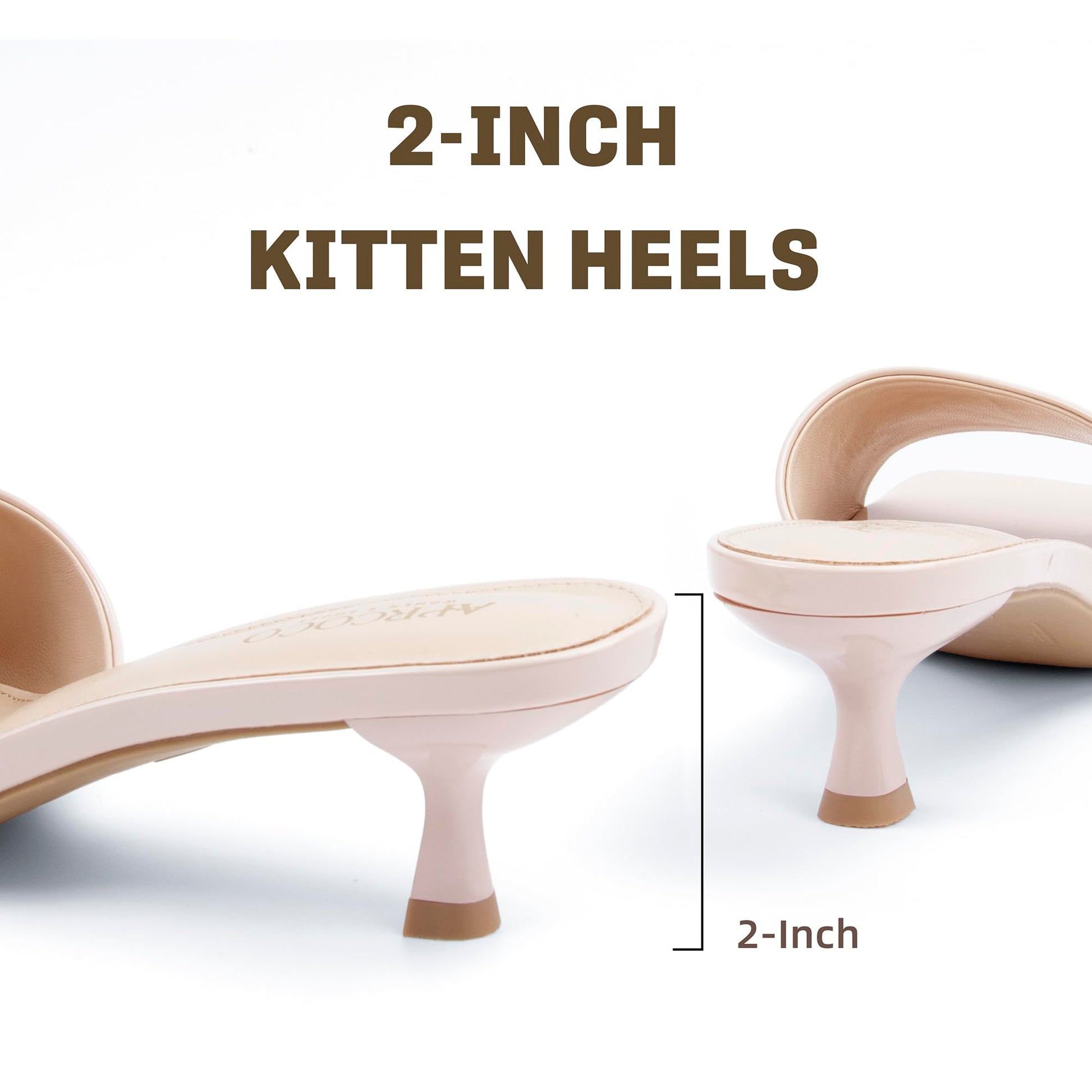 AprCoco Women Kitten Heels Sandals Low Heels Square Open Toe One Band Slip-On Heeled Mules Comfortable Dressy Vacation Sandals,Size 10,Nude