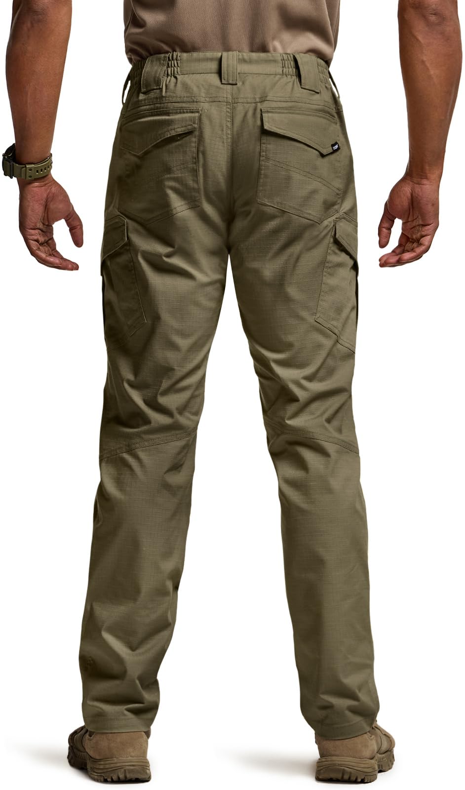 CQR Men's Flex Ripstop Tactical Pants, Water Resistant Stretch Cargo Pants, Lightweight EDC Hiking Work Pants, Marauder Soil Green, 34W x 32L