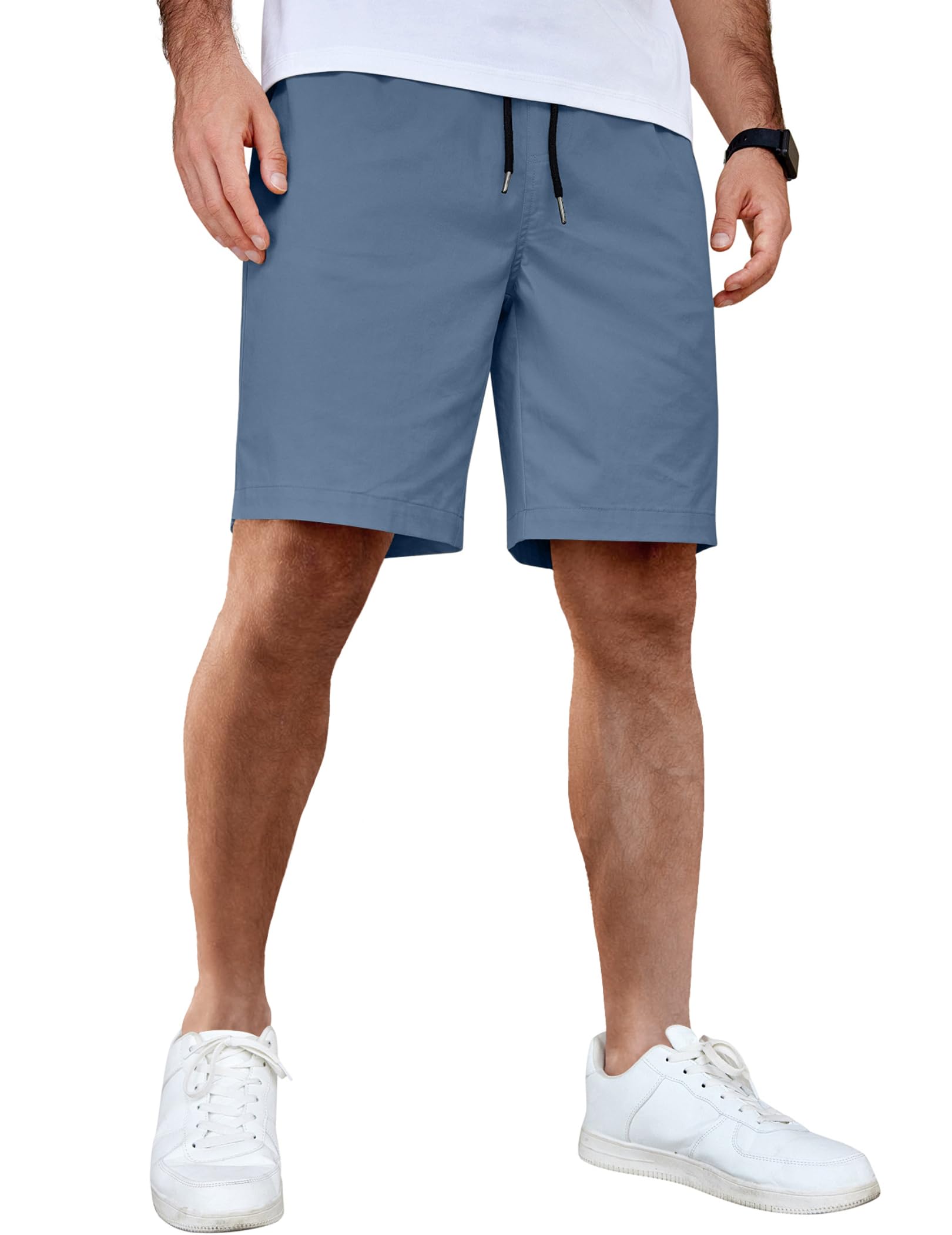 COOFANDY Men's Summer Beach Shorts Lightweight Elastic Waist Drawstring Golf Shorts Denim Blue