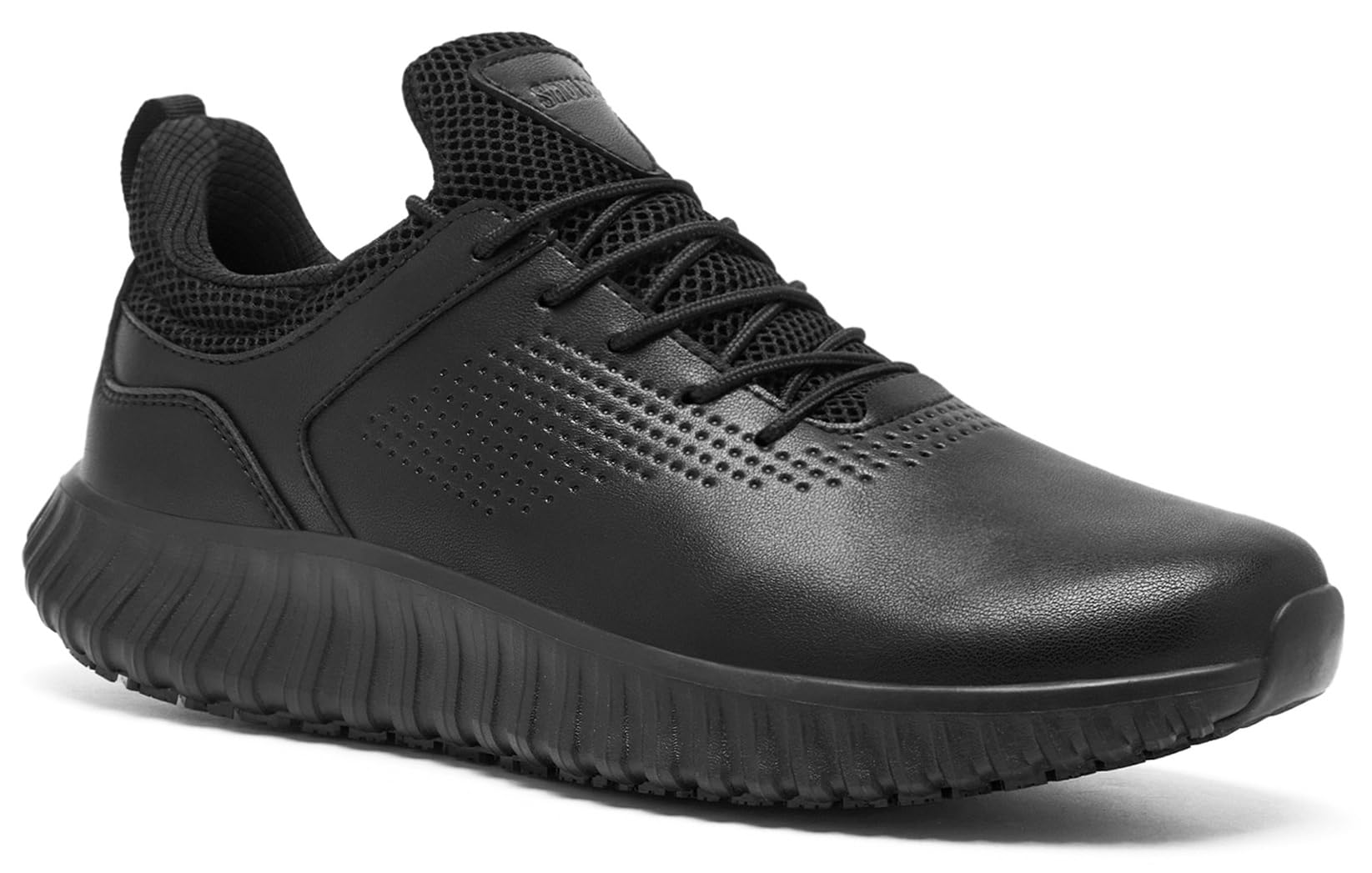 SHULOOK Men's Non Slip Work Shoes Slip On Sneakers Waterproof Food Service Kitchen Chef Restaurant Slip Resistant Walking Shoes Lightweight Comfortable Working Footwear Black Size 9.5