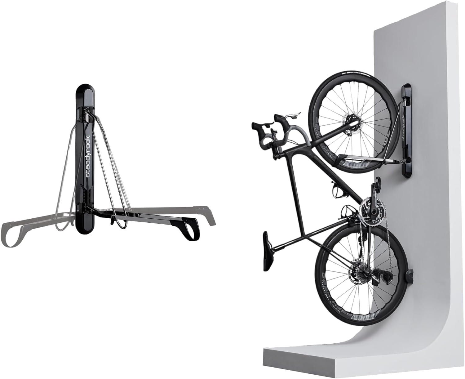 Steadyrack ProFlex Narrow Bike Rack - Vertical Wall Mount Bike Storage for Home - Roll-In Roll-Out System - Space-Saving Pivot - Fits Road, BMX, Gravel, Fender and More - Includes GearMate SteadySpine