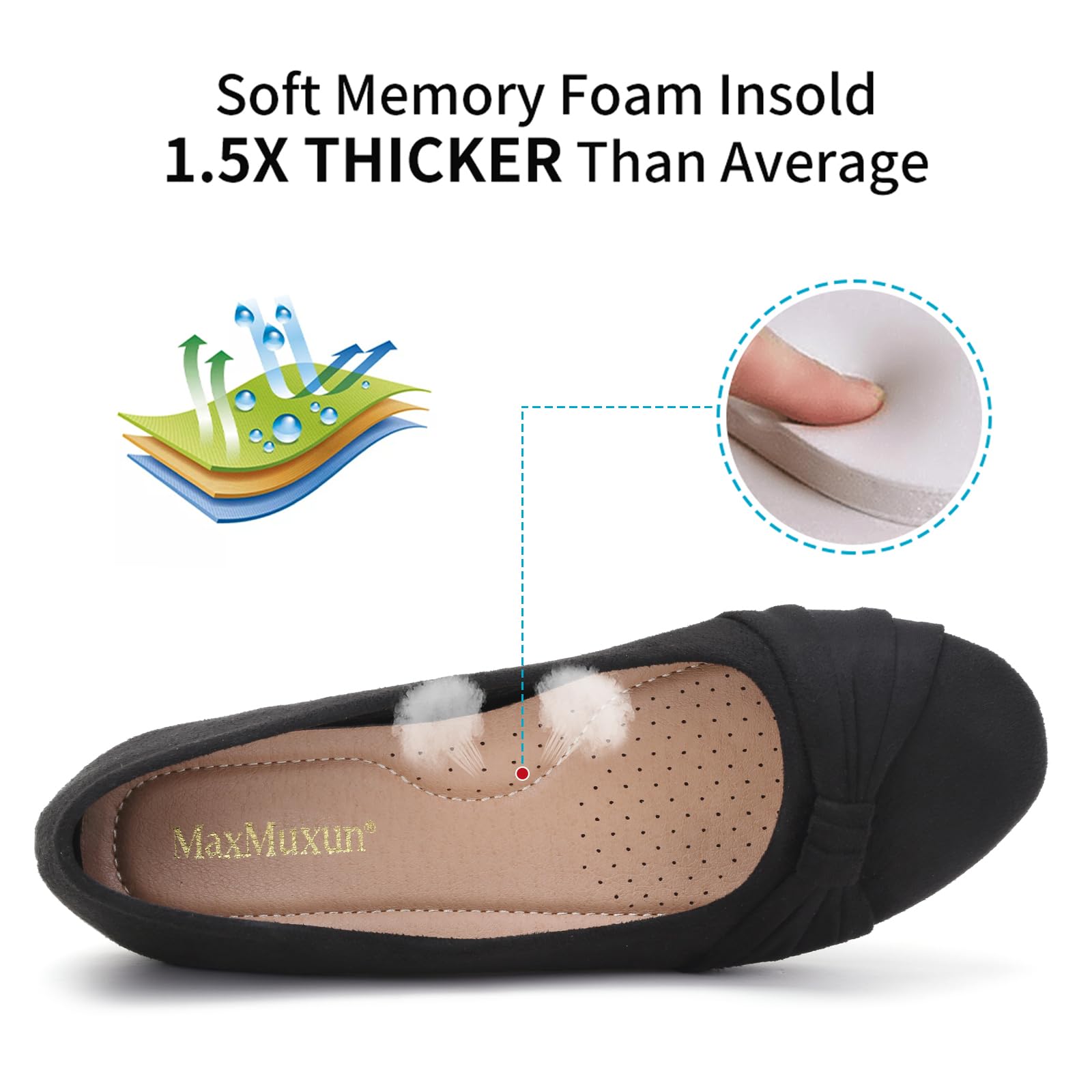 MaxMuxun Women's Black Flats Shoes Faux Suede Round Toe Ballet Dressy Flats Comfortable Slip On Walking Shoes Size 9