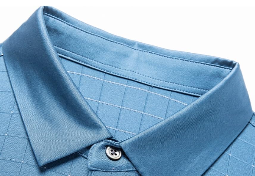 Mens Silk Short Sleeve Polo Shirts Summer Lightweight Collared Business Fashion Casual T Shirt(Dark Blue,XX-Large)