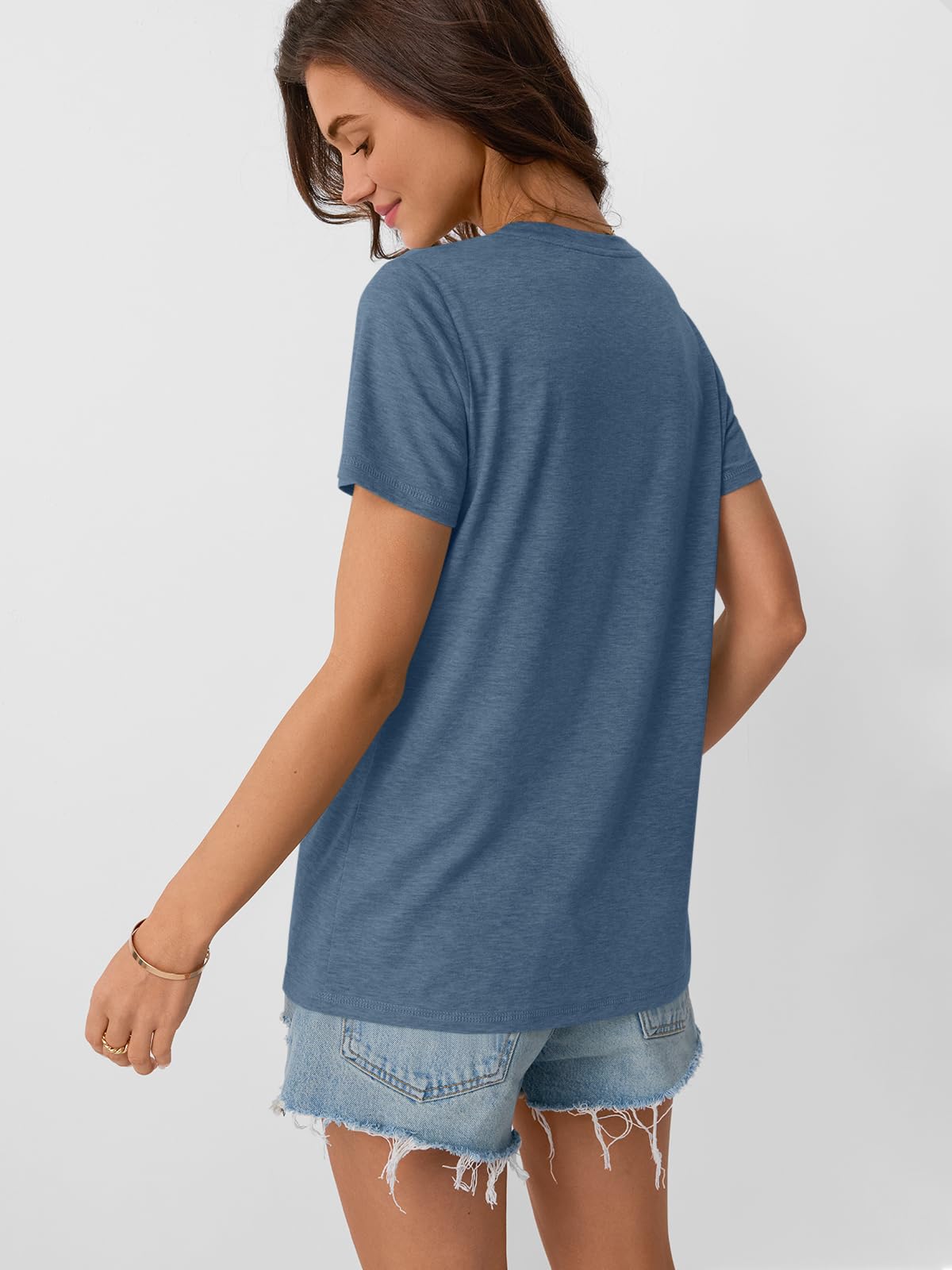 AUTOMET Womens Summer Tops Workout Shirts Beach Vacation Outfits Business Tshirts Dressy Fashion Spring Clothes 2025 Navy L