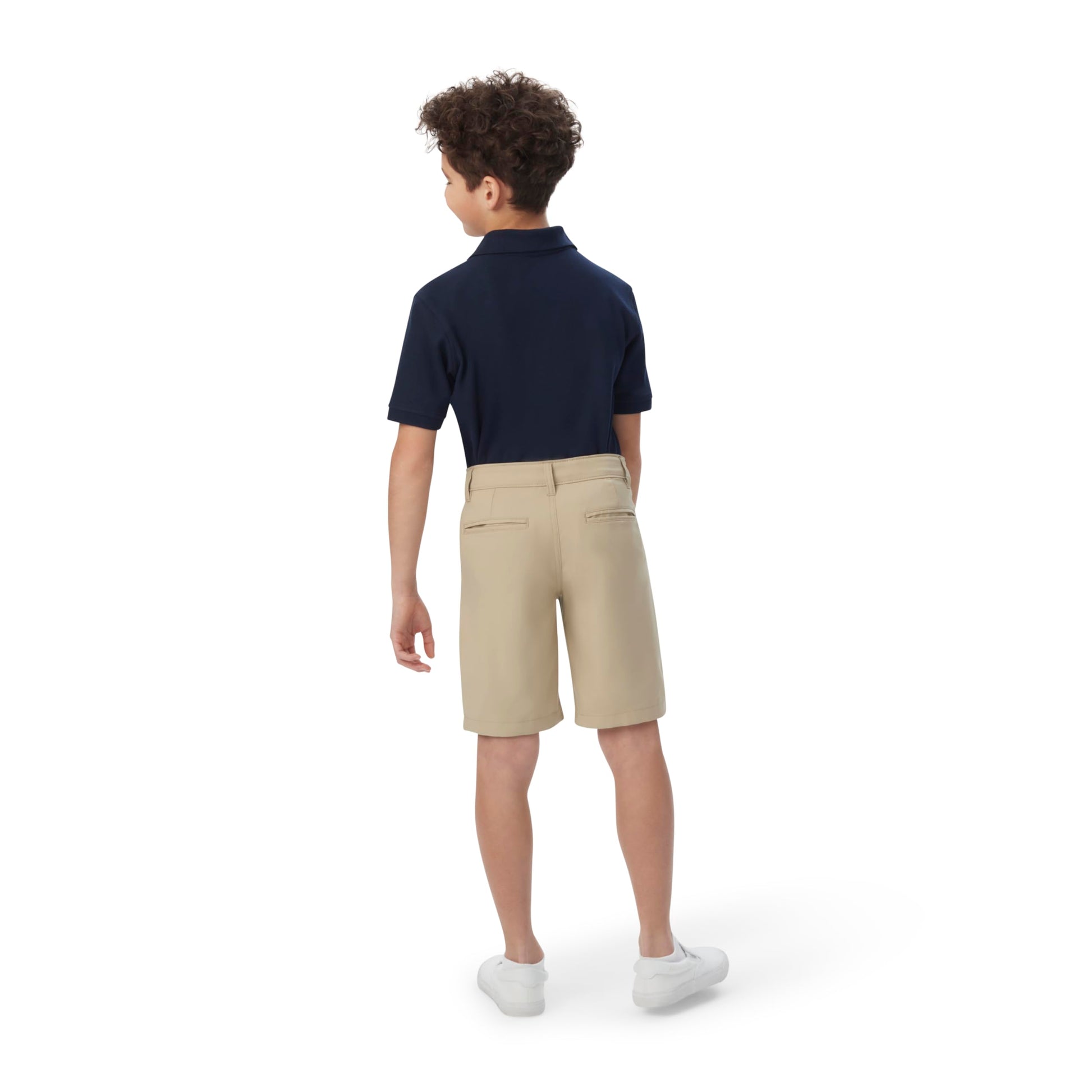 French Toast Boys' Flat Front Performance Stretch Short, FT Khaki, 14