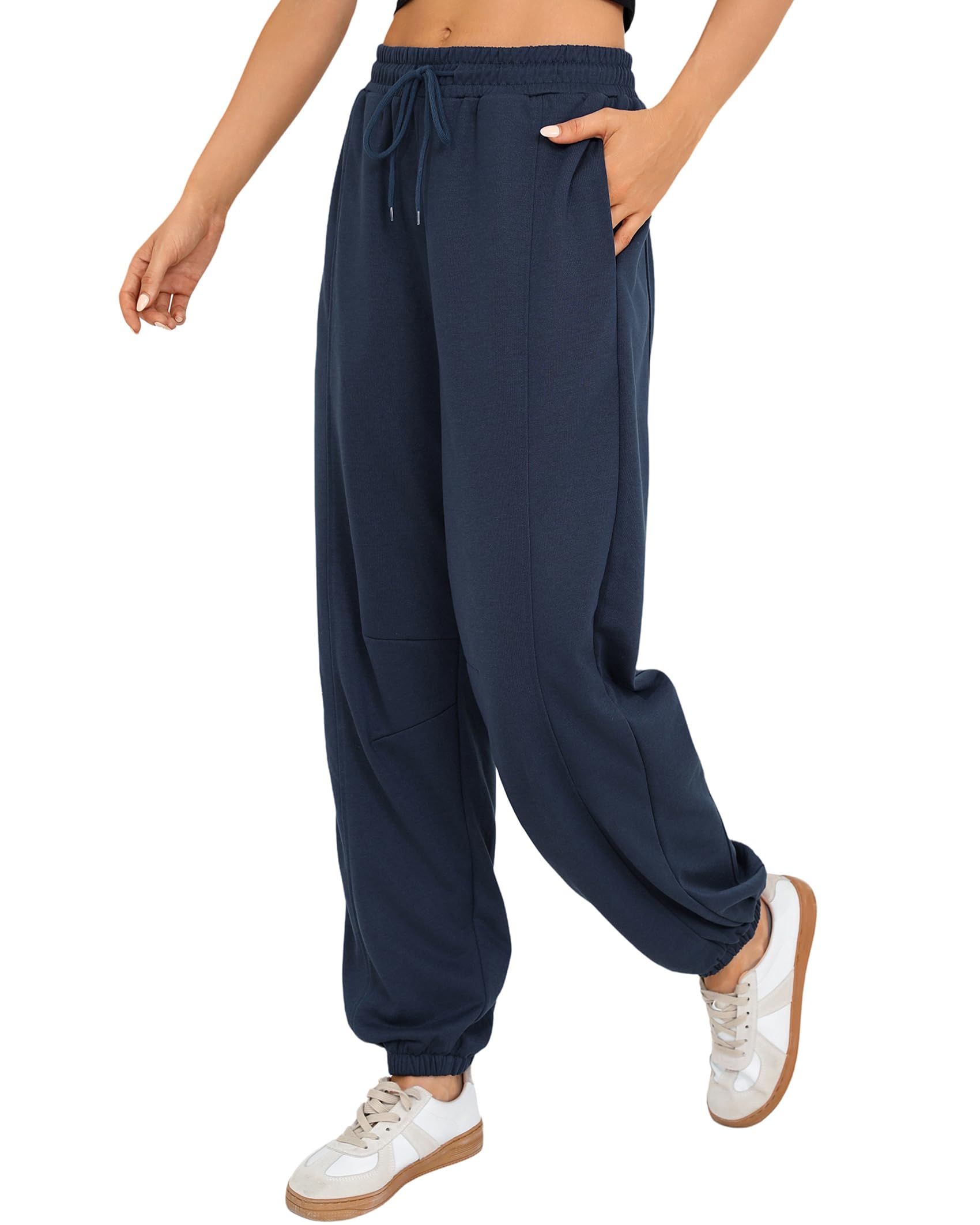 Quenteen Womens Sweatpants Casual High Waist Lightweight Joggers Pants Baggy Lounge Sweat Pants Drawstring Workout Bottoms Navy Blue Small