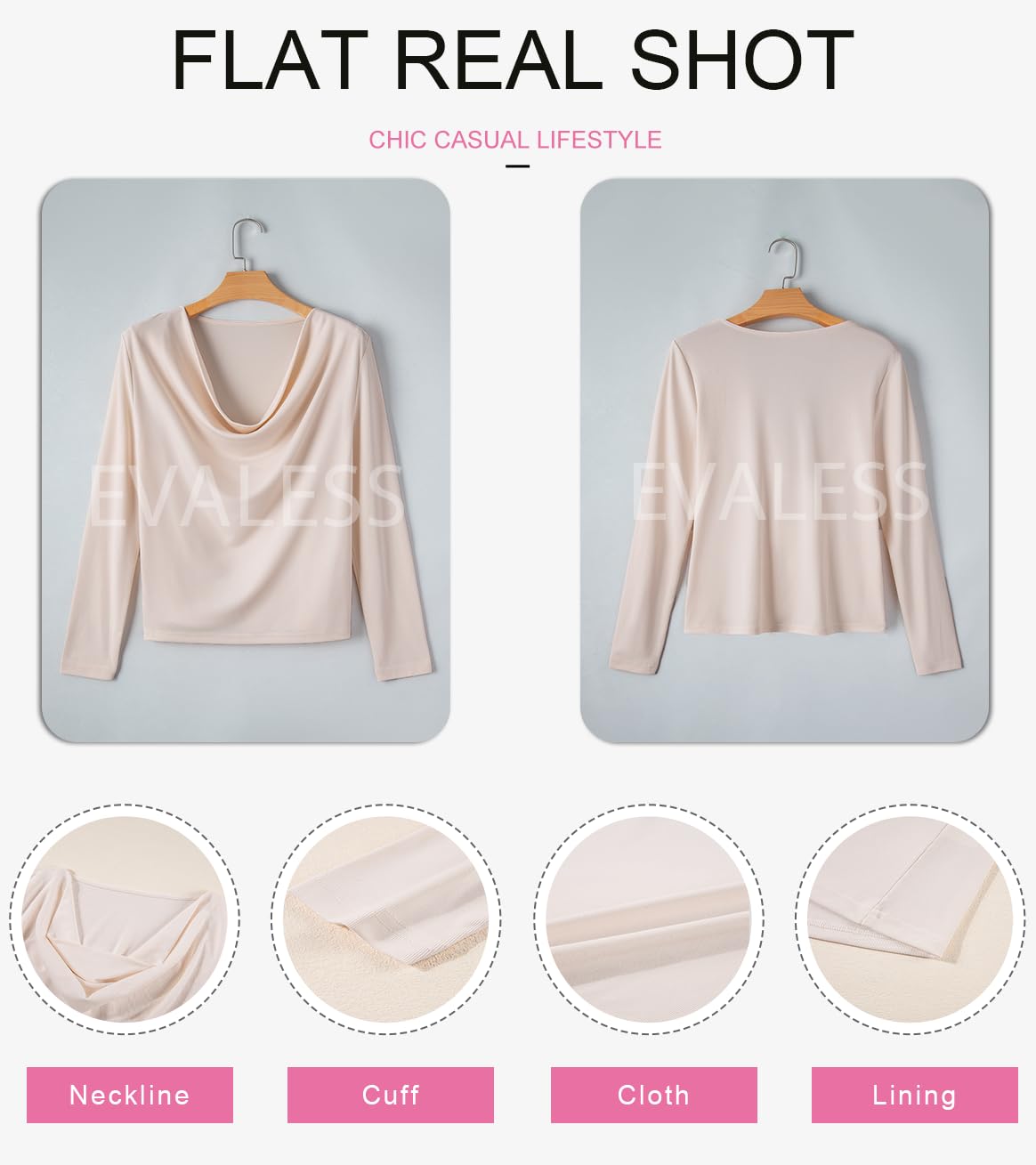 EVALESS Womens Spring Shirts 2025 Cowl Neck Business Casual Outfits for Women Stretchy Formal Office Teacher Outfits Solid Beige Draped Top Clothes Dressy Casual Satin Tee Shirt for Women, Medium