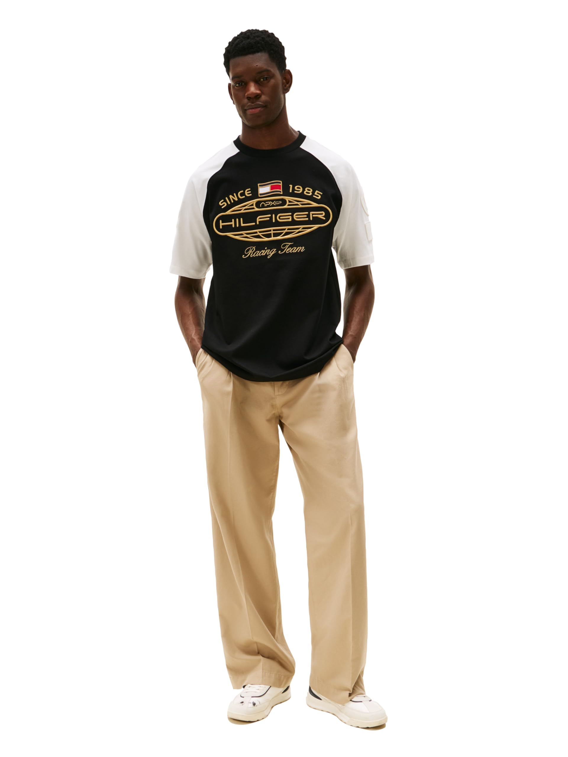 Tommy Hilfiger Mens F1 Grapic Ringer T-Shirt, Black/Ecru Large