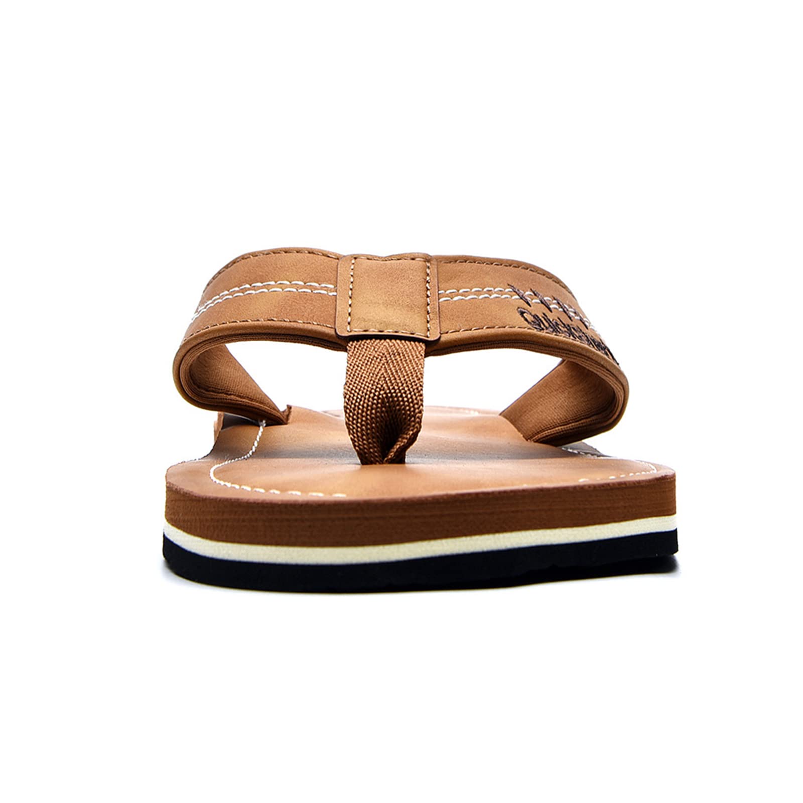 Quickshark Mens Flip Flops Leather Sandals Lightweight Beach Slippers Arch Support AKhaki Size 7