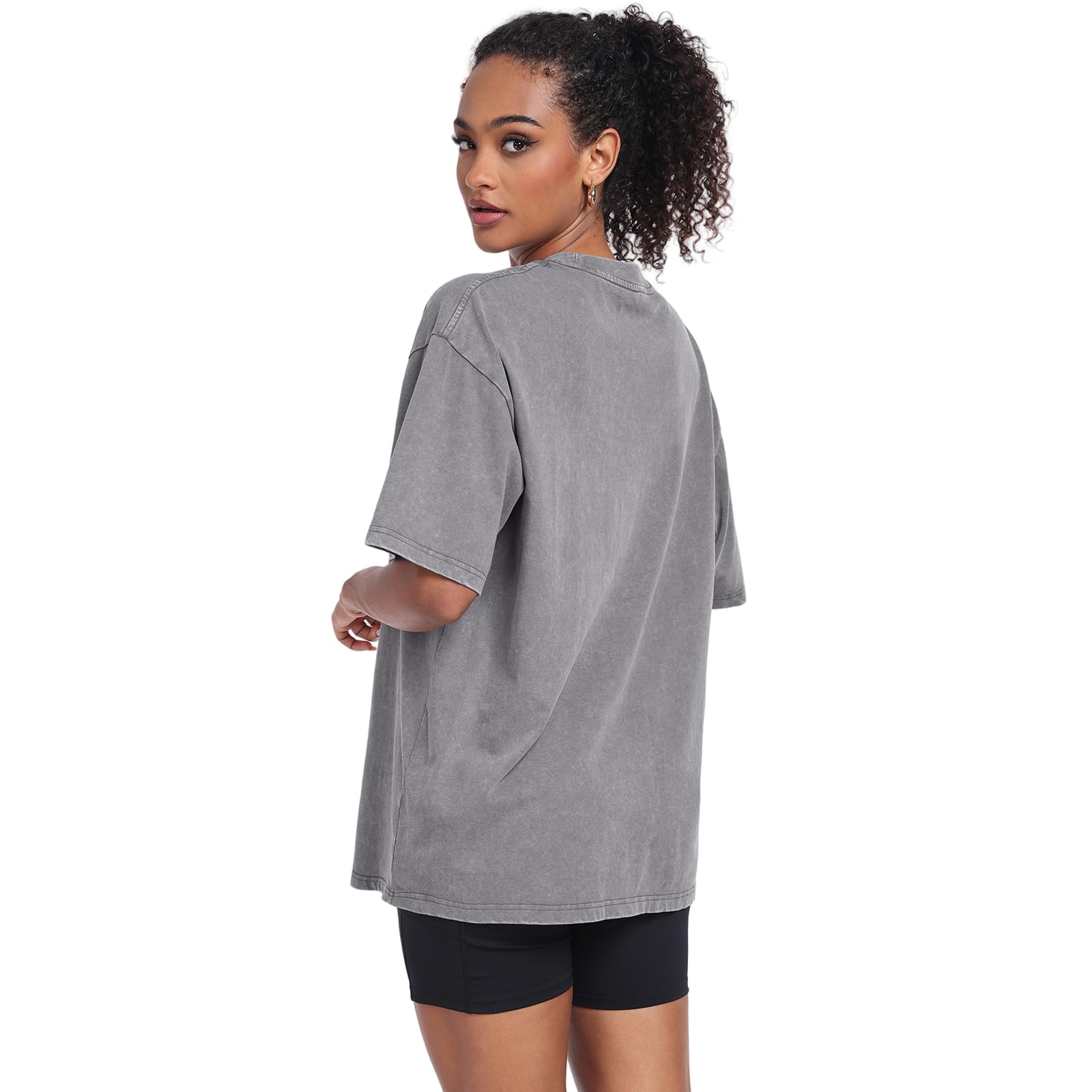 3 Pack Womens Washed Vintage Oversized T-Shirt Casual Baggy Streetwear Boyfriend Tee Workout Short Sleeve Cotton Tops(W-BGCFGY,m)