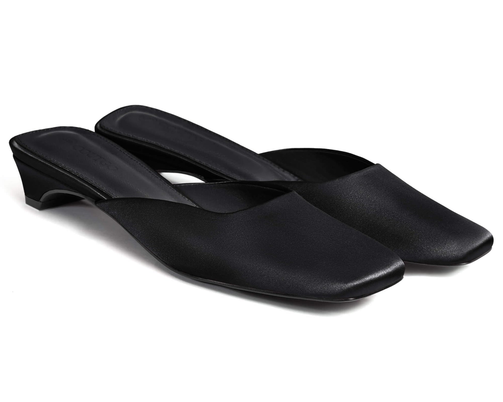 Coutgo Women's Mules Low Kitten Heel Closed Square Toe Slip On Backless Dress Shoes,Size Fits Large Black