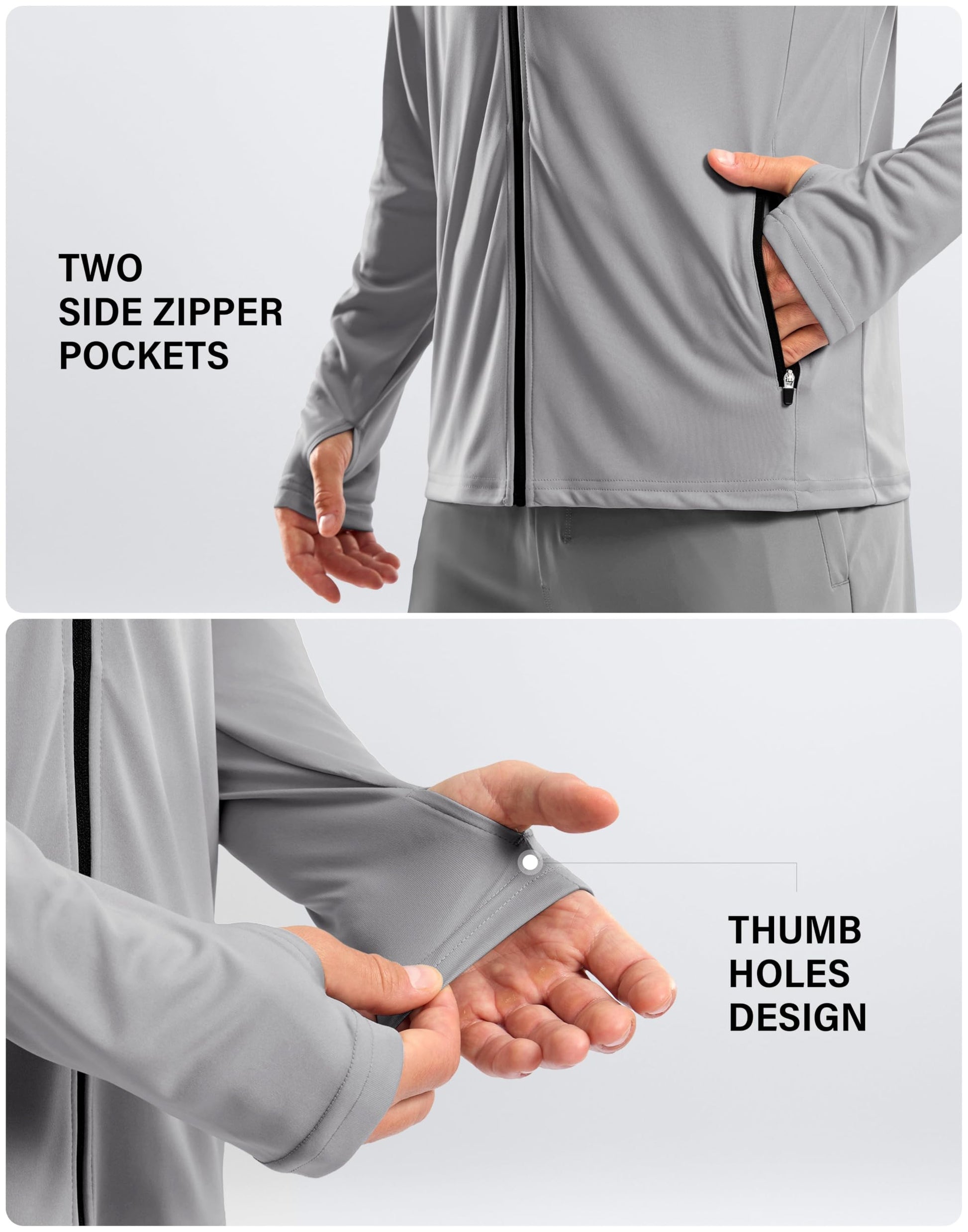Men's UPF 50+ Sun Protection Hoodie Jacket Lightweight Full Zip Hoodies Long Sleeve Shirts for Men Hiking Fishing(Light Grey,XL)