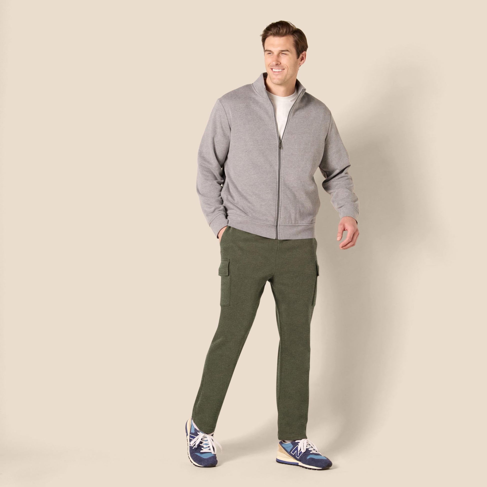 Amazon Essentials Men's Cargo Fleece Sweatpant with Open Hem, Olive Heather, Medium